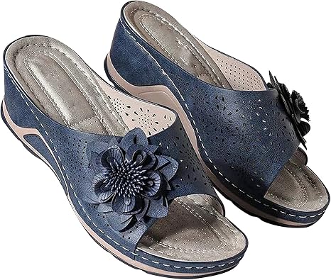 oiangi Orthopedic Sandals for Women Arch Support,Summer Fashion Flower Fish Mouth Open Toe Leather Mesh Comfy Wedge Sandals