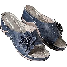 oiangi Orthopedic Sandals for Women Arch Support,Summer Fashion Flower Fish Mouth Open Toe Leather Mesh Comfy Wedge Sandals