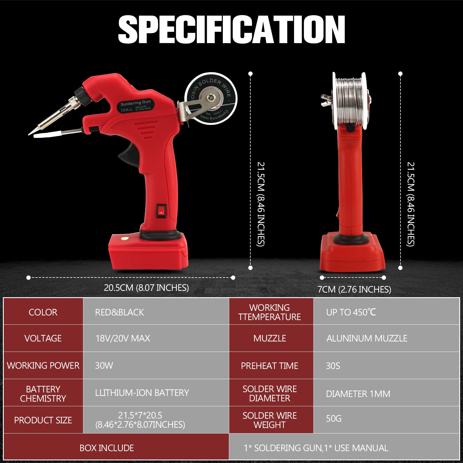 Soldador inalámbrico para batería Milwaukee de 18 V, pistola de soldadura de 30 W, kit de soldador de precalentamiento rápido de 30 segundos con cable de soldadura de 50 g y 5 puntas de soldadura para