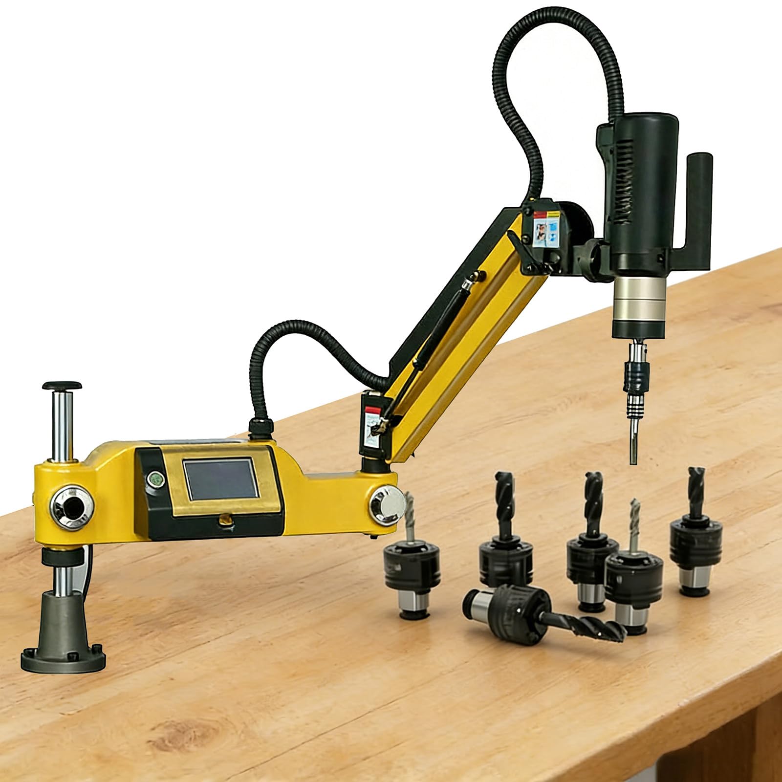 JozyJul M3-M16 Universal Electric Tapping Arm Machine, 360° Multi-Directional Tapper, 312 RPM High Efficiency Threading Tool with 8 Collets for DIY & Manufacturing