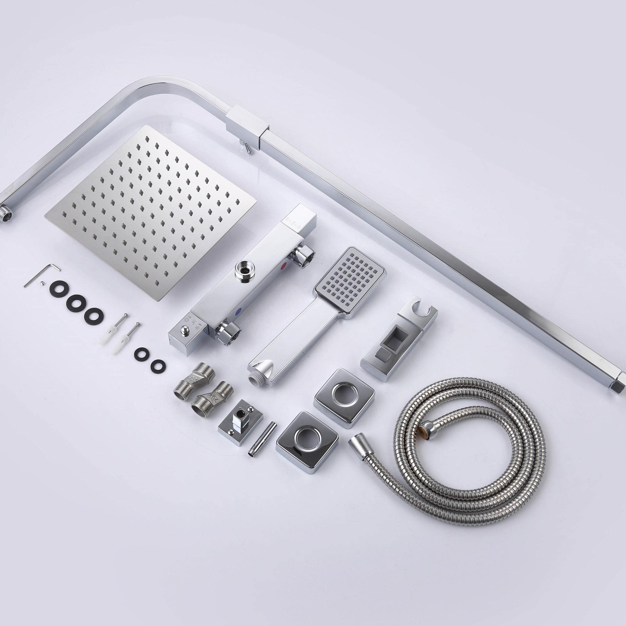 Aica Sanitarios Columna Ducha Termostatico, sistema de Ducha con Rociador y Teleducha,Barra de Altura Ajustable, Conjunto de Ducha Cromado.