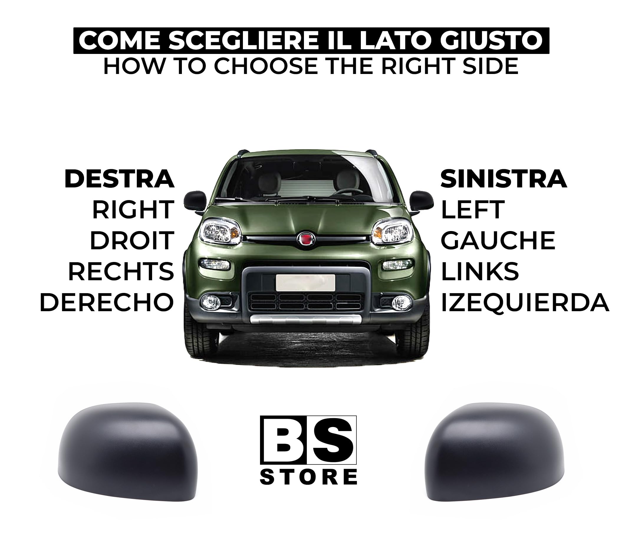 BSSTORE Calotta Specchietto Retrovisore Nera per PANDA dal 2009 in poi (169, 312, 319) Destra - Lato Passeggero