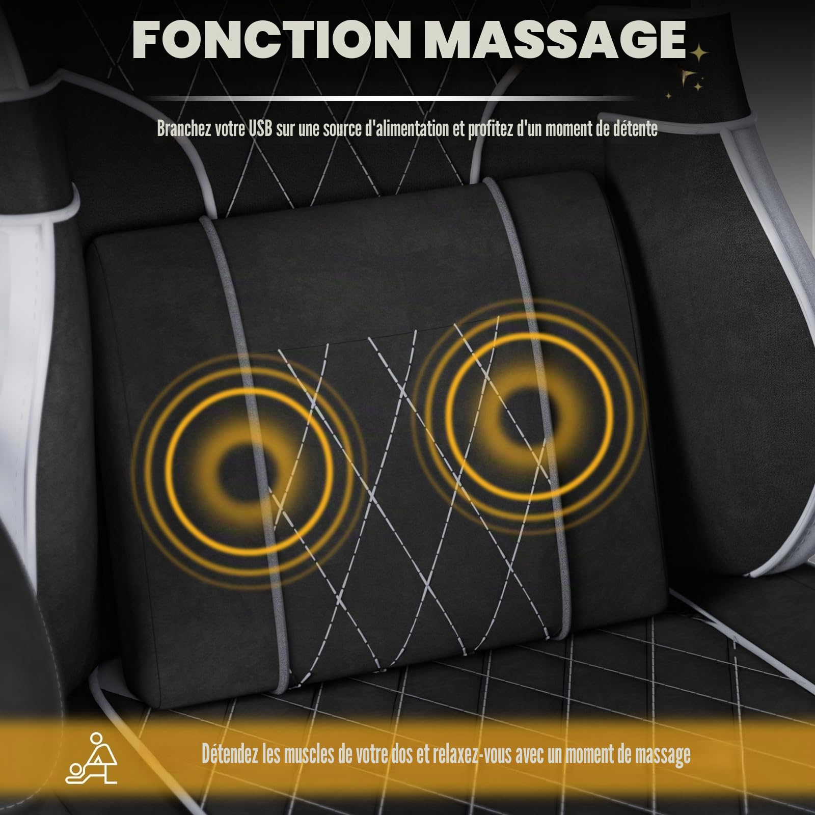 Soontrans Chaise Gaming Ergonomique avec Coussin Lombaire Massage, Chaise Gamer，Fauteuil Gaming avec Repose Pieds télescopique&Appui tête&Dossier Inclinable à 160°, Tissu Velours, 136 kg（Noir&Gris）
