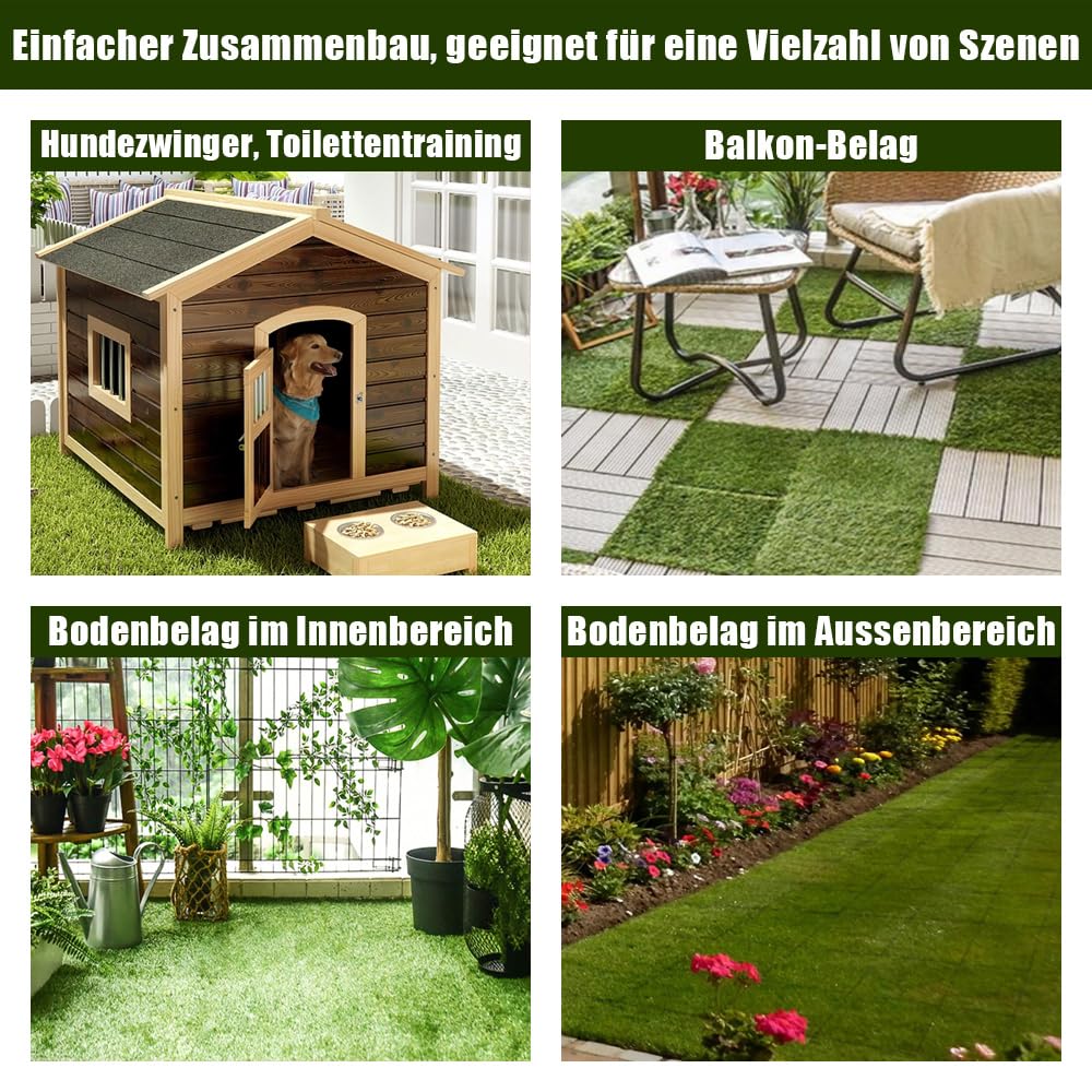Qingbei Rina Kunstrasen Outdoor 30x30/9PCS,Rasenfliesen Outdoor, Balkonrasen Wetterfest,Bodenbelag für Balkon& Terrasse, Drainagematte Grass Tile