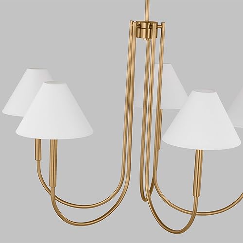 Miniatura 3 de Scott Living Porteau - Lámpara de araña grande regulable para interiores con 6 luces, acabado dorado satinado con pantallas de tela de lino blanco