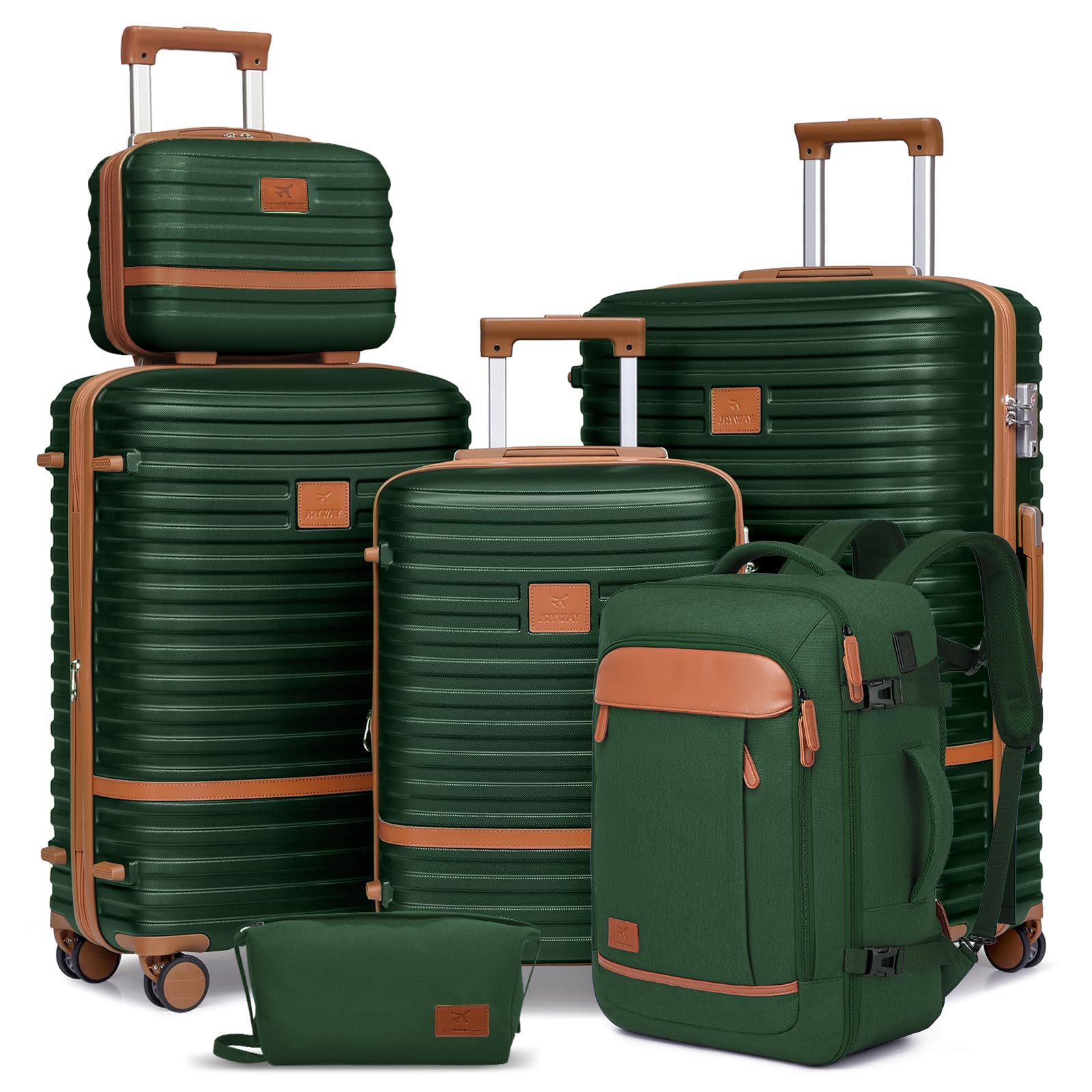 Expandable Luggage Sets 5 Piece, Lightweight Hard Shell Travel Suitcase Set with Spinner Wheels and TSA Lock, Green