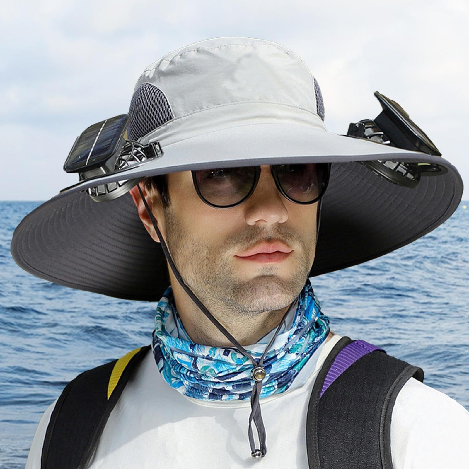 Cappello da Sole a Tesa Larga con Ventilatore Solare USB - Cappellino Pesca con Ventola per Uomo Donna Estivo