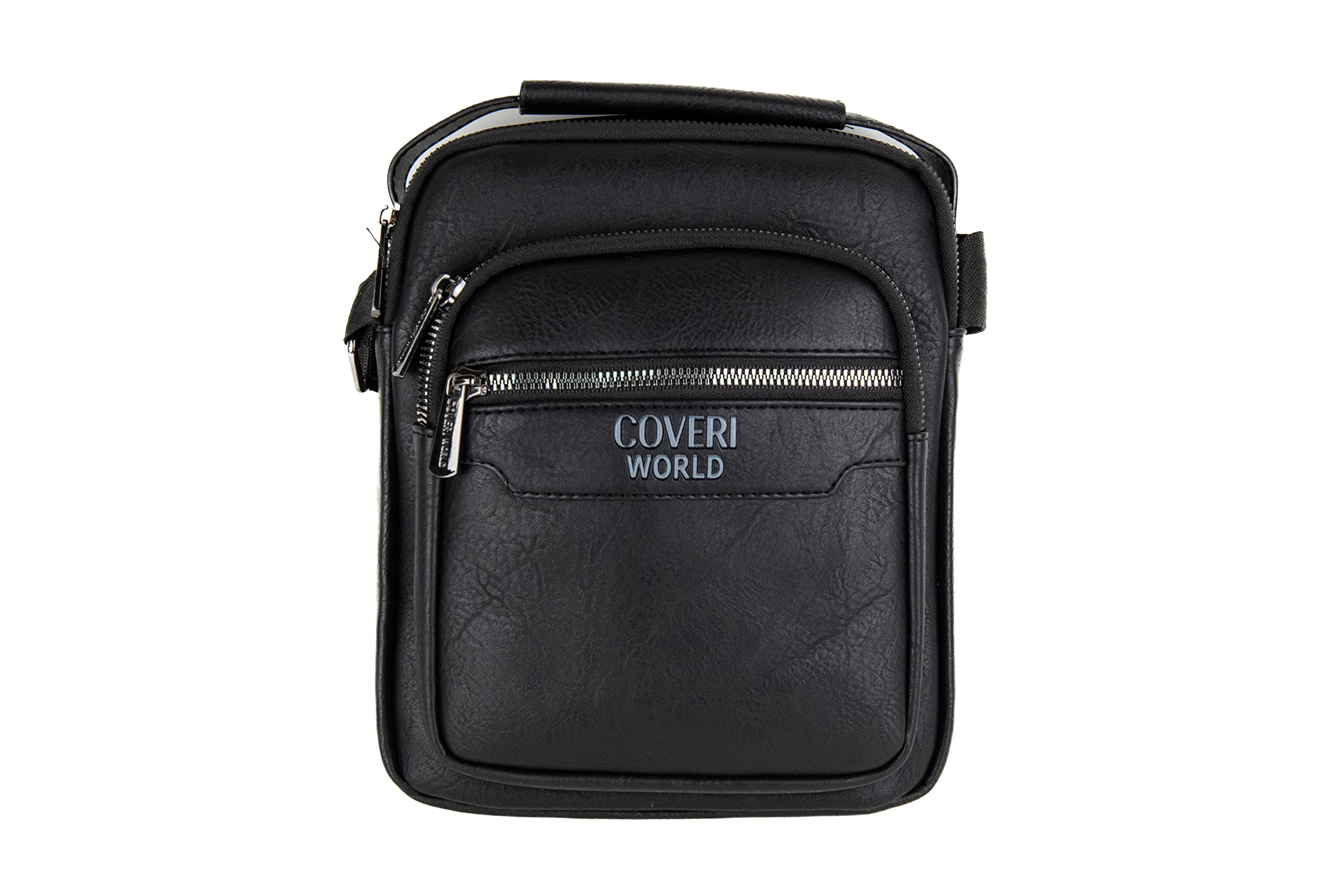 COVERI Borsello da Uomo in Ecopelle, Marrone, Nero, con Tracolla, Multi Tasche con Zip, per Lavoro, Ufficio, Tempo libero Art.6230 Dimensioni 24x20x6 cm