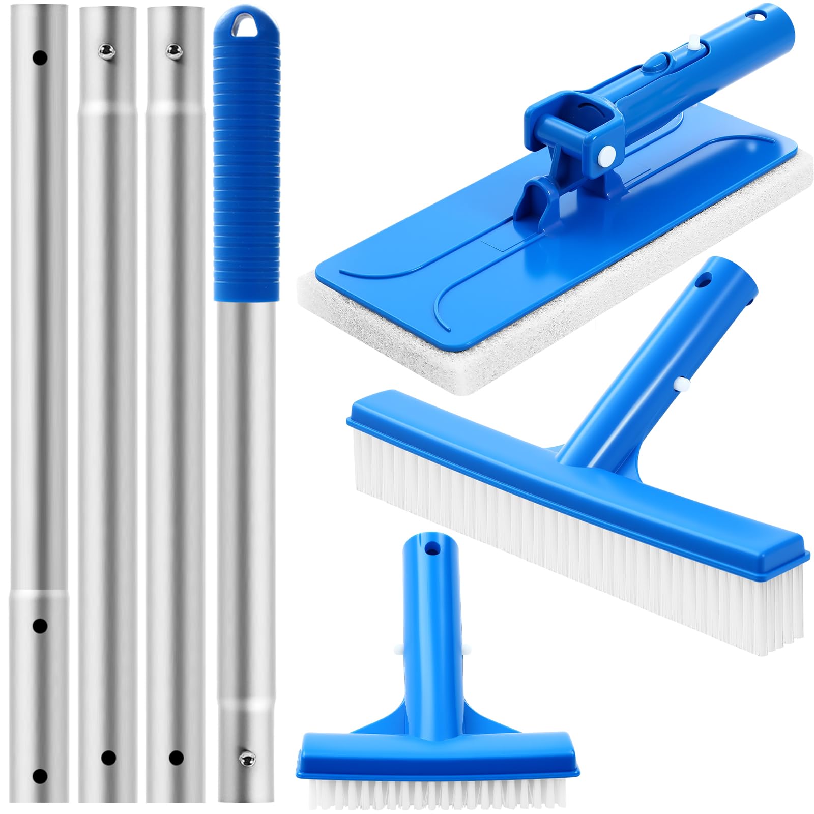 Tioncy Kit de nettoyage de piscine 4 pièces comprenant une tête de brosse de piscine de 30 cm avec manche en aluminium de 119,4 cm, une brosse à récurer à la main et des éponges à récurer pour spa