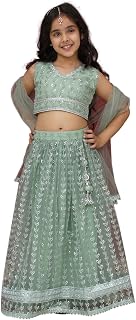 AJ DEZINES Kids Cotton Blend Embroidered Sleeveless Lehenga Choli for Girls | Kids Ethnic Wear | Stylish Lehenga Choli wit... Price In India