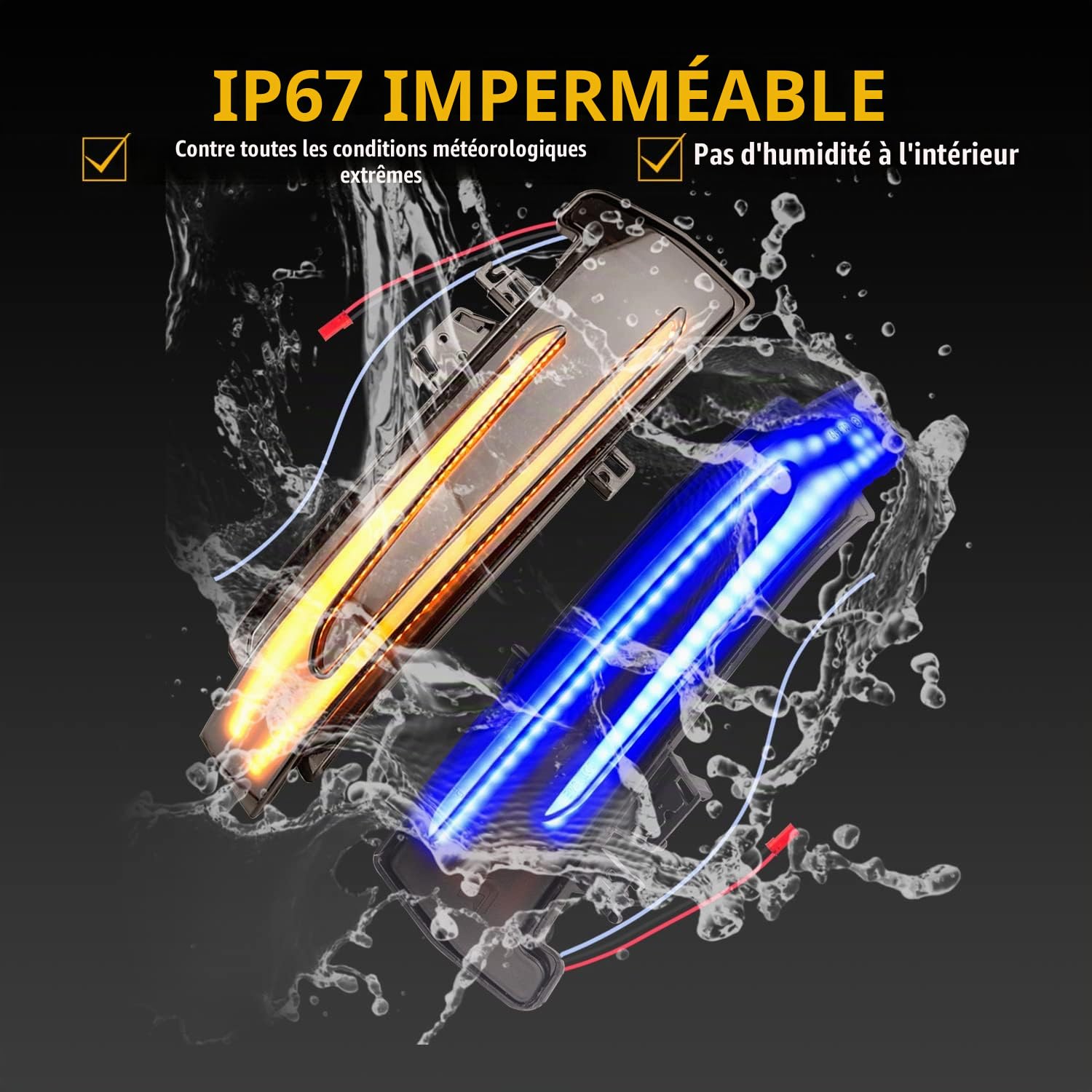 Paire de Clignotants Auto, Clignotants Séquentiels Pour Rétroviseur Latéral Compatible avec Mercedes-Benz W176 W246 W204 W212 W221 CLA C117 X156 X204 W218,Jaune-Bleu,2 Pièces