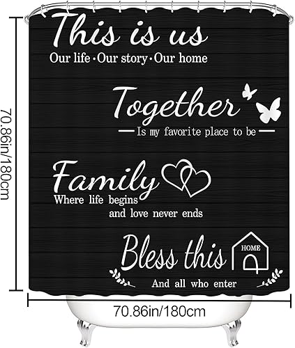 Miniatura 3 de juwute Juego de 4 cortinas de ducha familiares con alfombras antideslizantes, cubierta para tapa de inodoro y tapete de baño, accesorios de