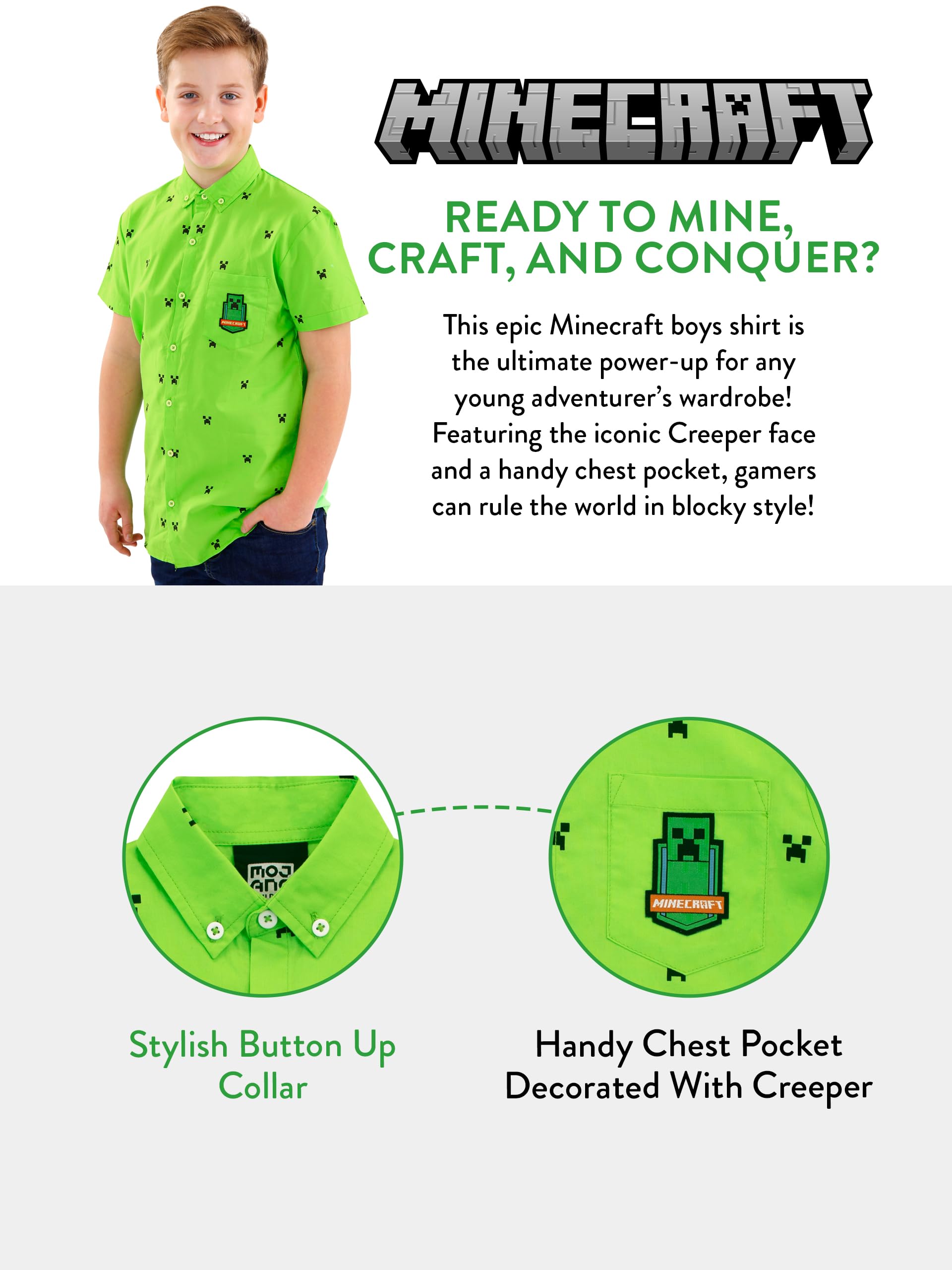 Minecraft Camicie a Maniche Corta per Ragazzi Creeper