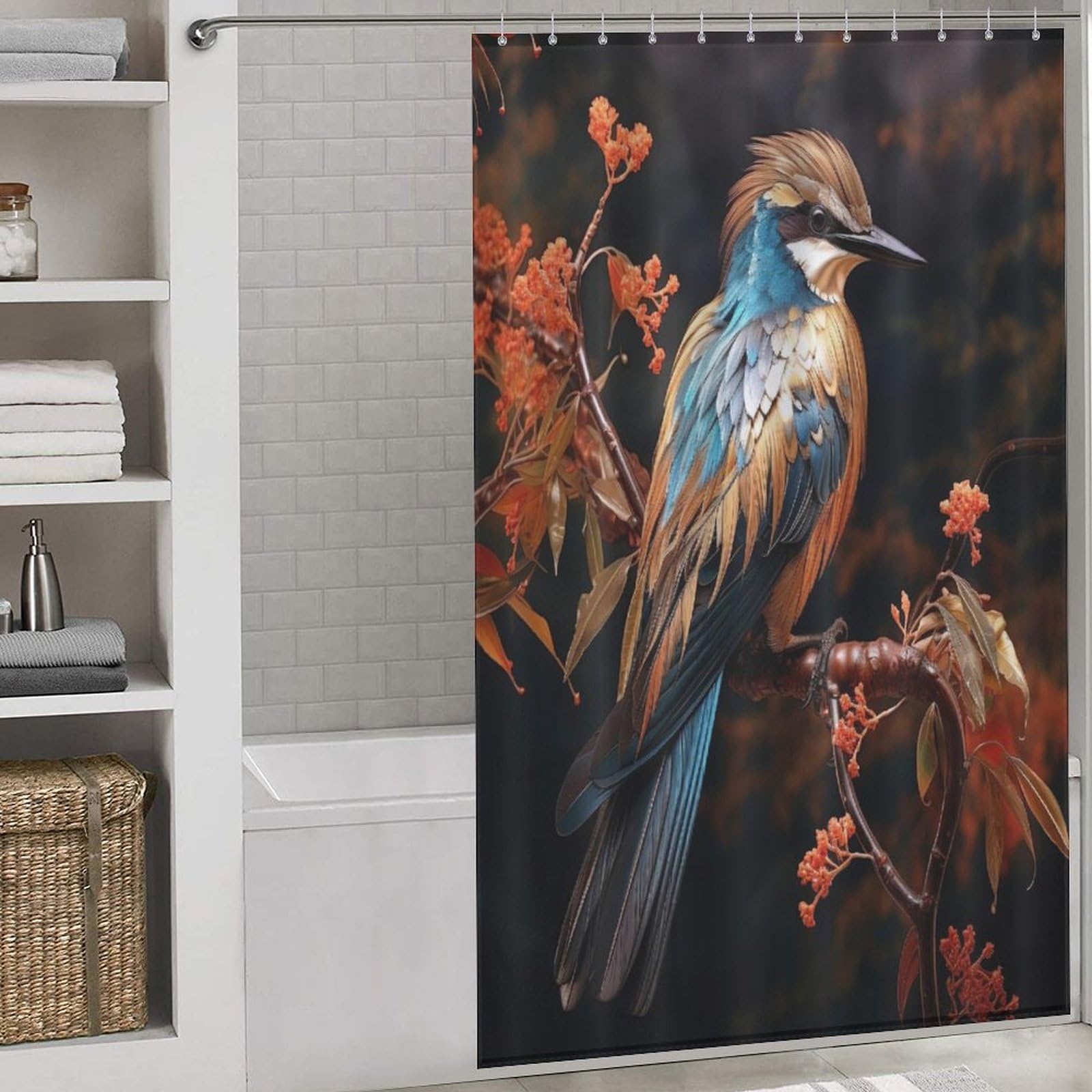 Rideau de douche oiseau polyester imperméable 140x183 tissu lavable salle de bain hôtel