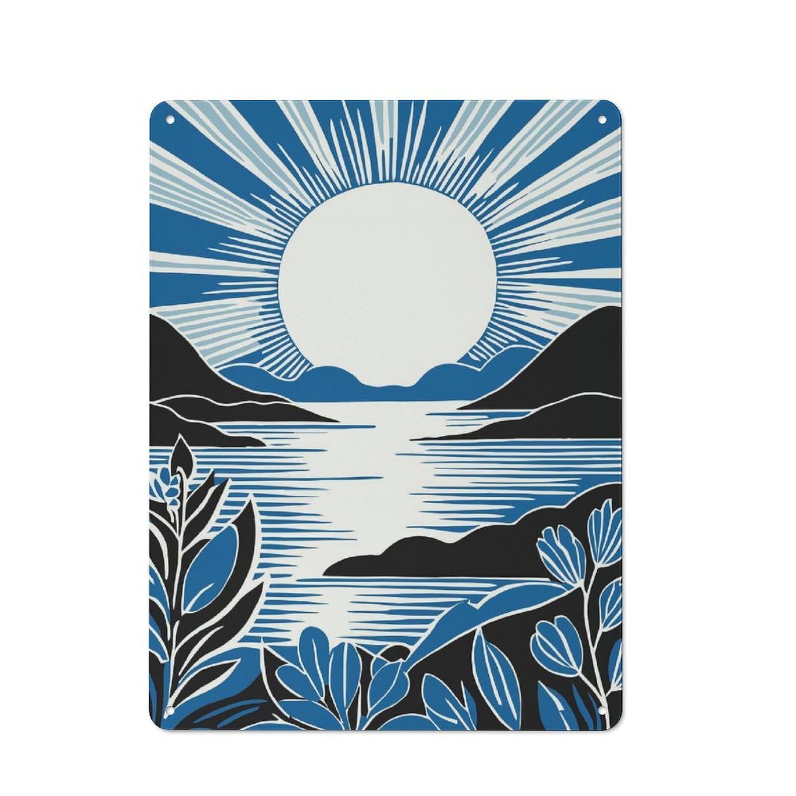 Retro Metal Wall Plaque 40x30cm Featuring Blue Peaceful Sunset, Room Wall Plaque for Hallway, Home Bar, Garage Or Study
