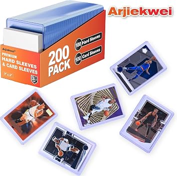 400 Pack Card Sleeves Hard Plastic, Arjiekwei 3X4 Baseball Cards Protectors Plastic, Premium Card Holder for Trading Sports Baseball Football Game Cards (200 Rigid + 200 Clear)