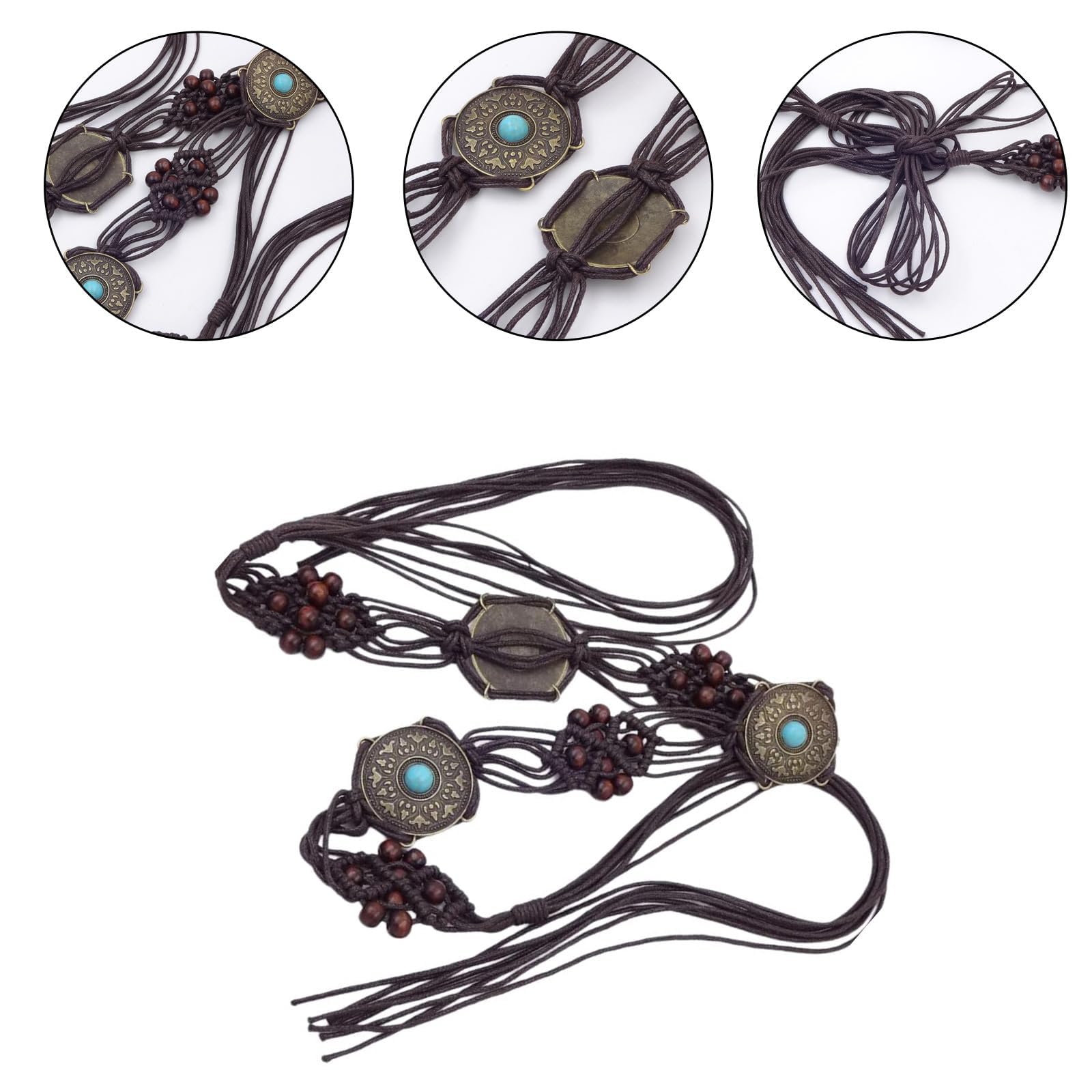 Kangnice BohemianStyle Beads Belt For Female Casual Adjust Knotted Crochet Belt For Long Dress Girl Waist Decors