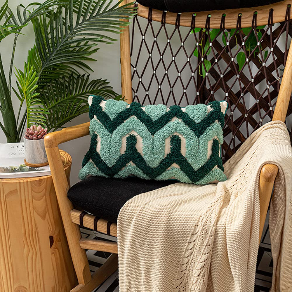 Kissen Set Für Sofa,Retro Grüne Wellen Geometrisches Muster Getufteter Jacquard Baumwolle Dekorative Kissenbezüge Marokkanisches Boho Ethno 45X45Cm Dekokissen Bezüge Für Sofa Schlafzimmer Wohnz