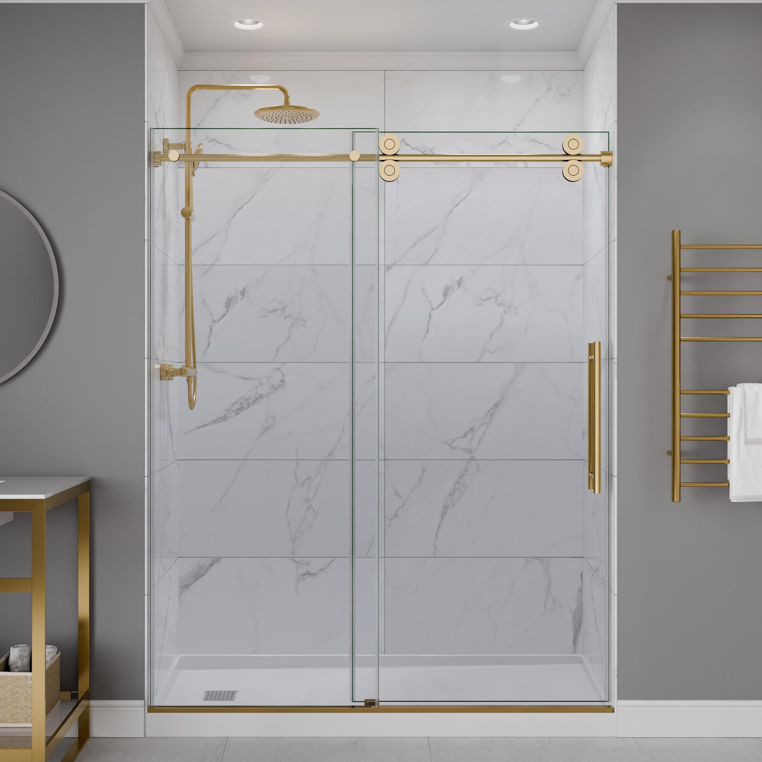 ANZZI Frameless Sliding Shower Door Brushed Gold