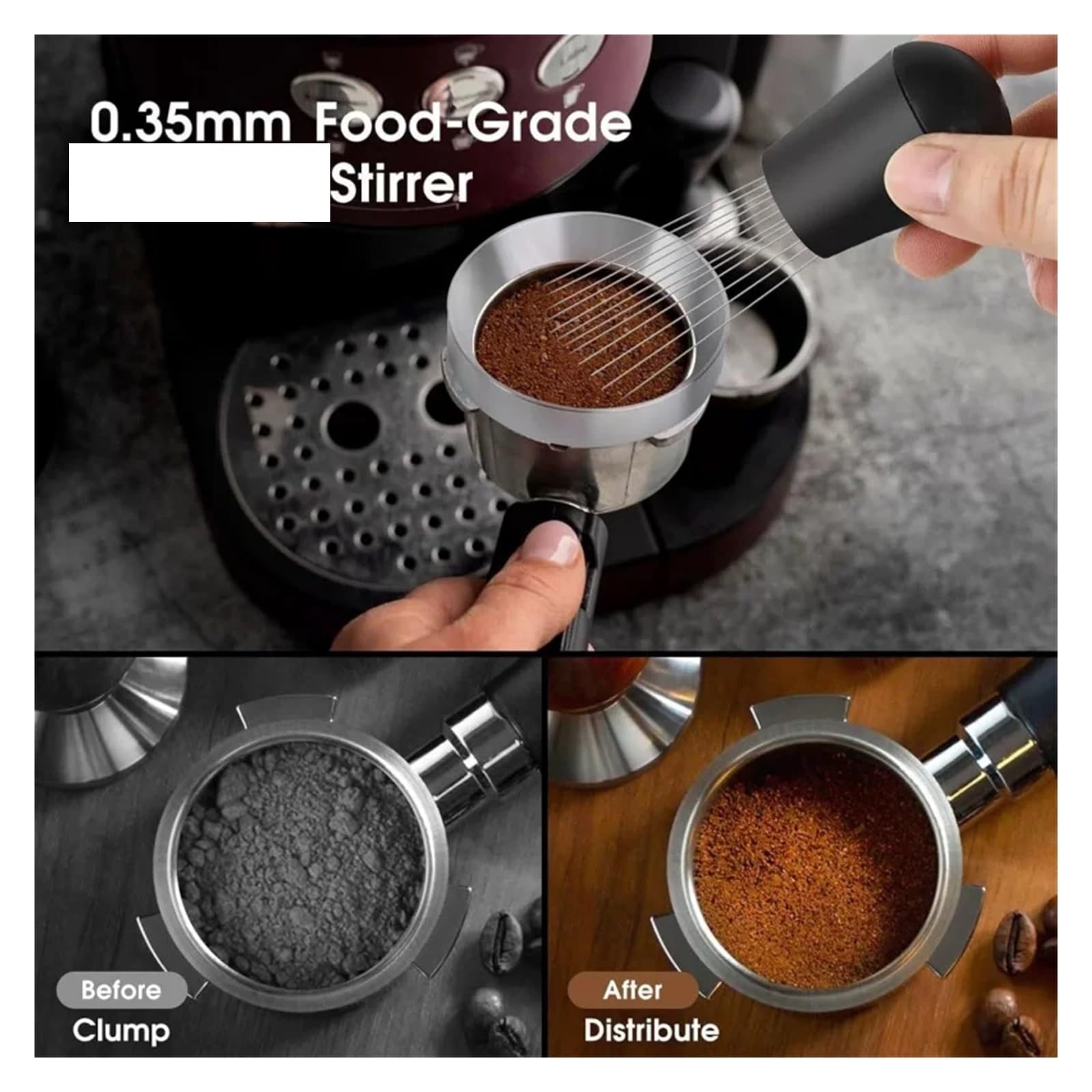 Kit di accessori da 4 pezzi Distributore caffè e strumento livellatore antimanomissione set imbuto dosatore for 51 mm per Caffè(A Black 1 set)