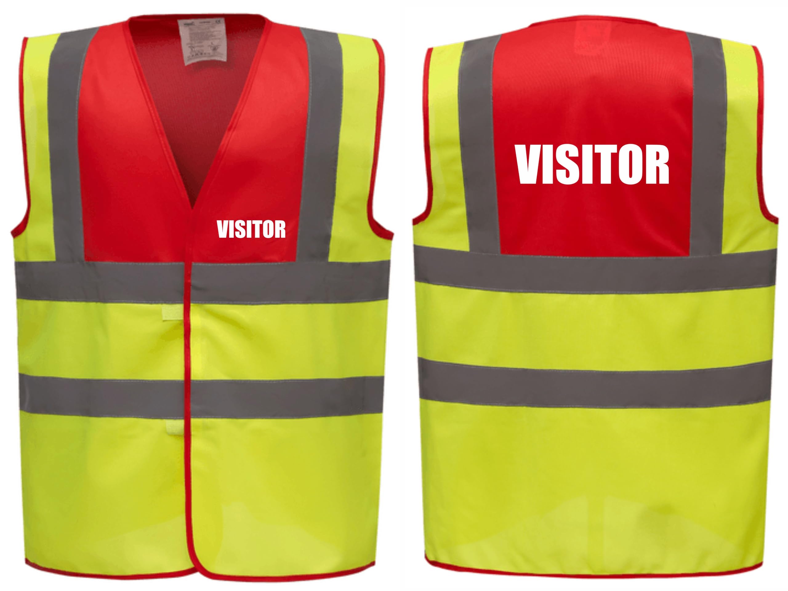Brook Hi Vis Premium Two Tone Safety Vest - VISITOR Printed Front & Back, Event Management High Viz Waistcoat, Available 8 Colours Hi Vis Vest (UK, Alpha, S, Regular, Regular, Red/Yellow)