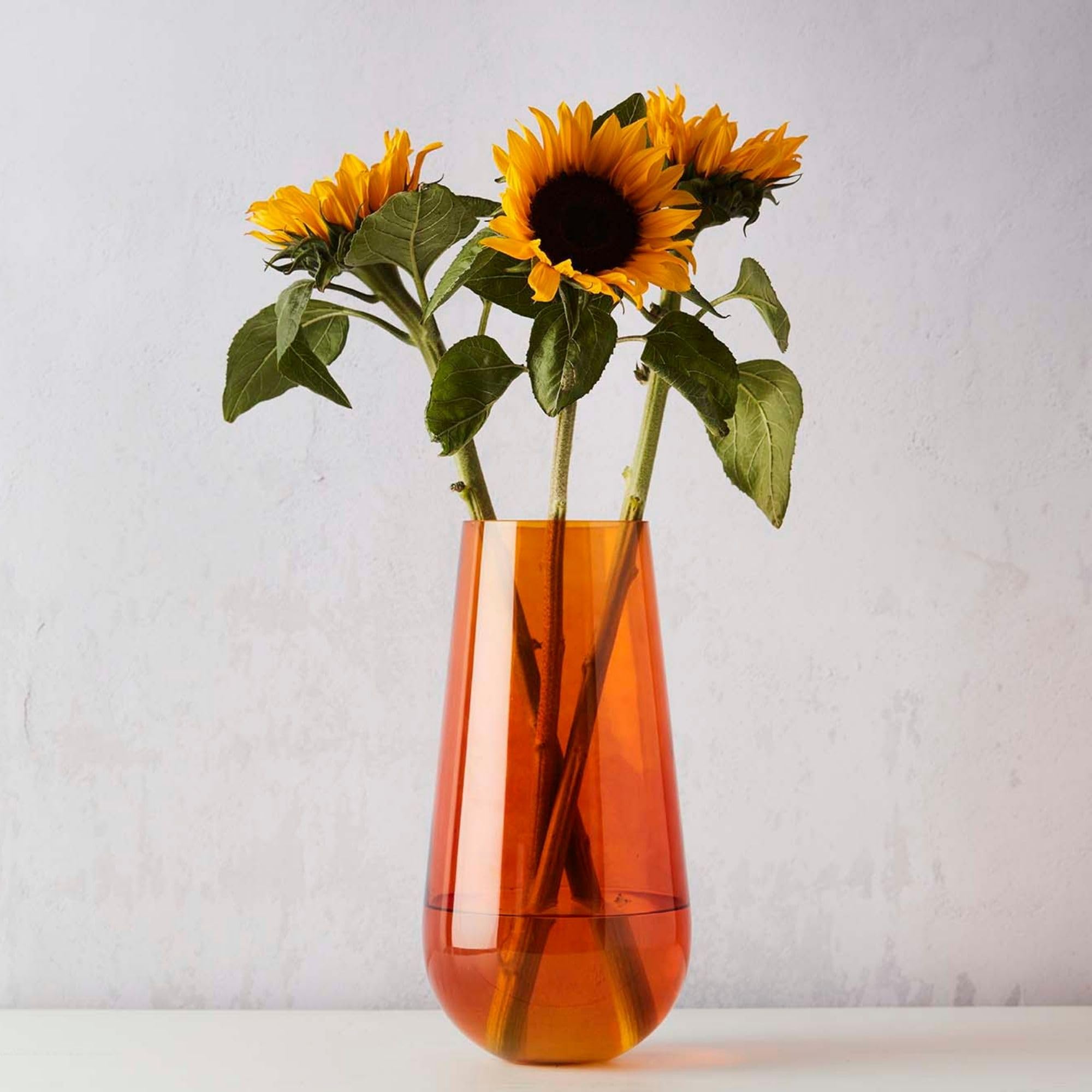 Point-Virgule Vase decoratif, décoration Maison, Vase Fleur en Verre, Orange, 17.5x35cm