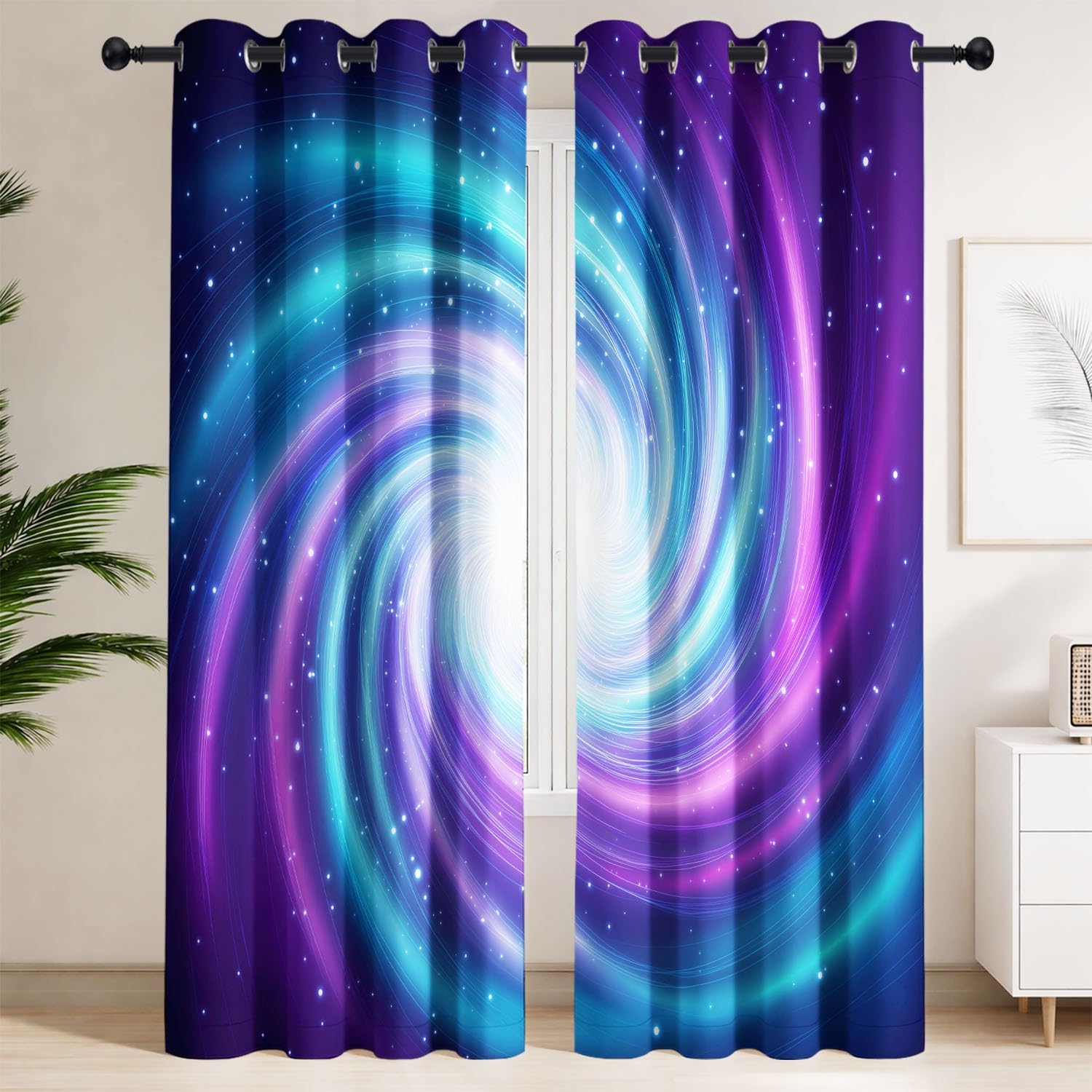 Générique Psychodeliczna galaktyka zasłona zaciemniająca dynamiczna spiralna kosmos astronomia zasłony termiczne dekoracja okna z oczkami do salonu sypialni, szer. 117 x wys. 137 cm 2 panele niebieska