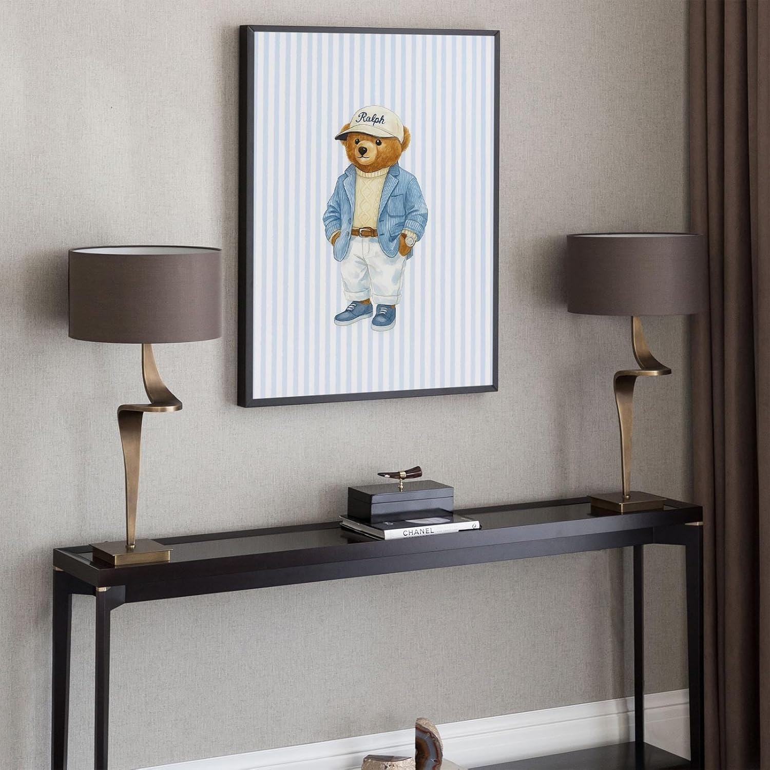 Nautical Bear Wall Art Trendy Blue Coastal Canvas Poster Summer Beach Blue Stripes Print Wall Decor For Dorm Bedroom Bathroom Kids Room 12X18 in Unframed - Image 6