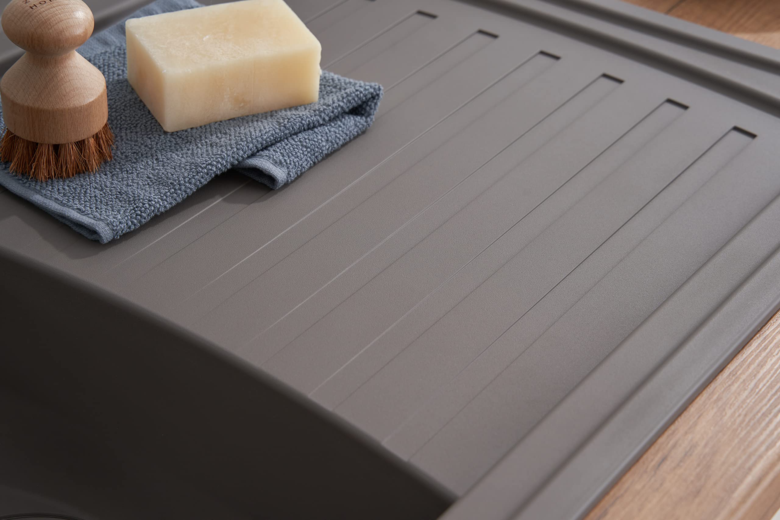 Respekta Évier minéralite en gris béton/Évier encastré 1,5 bac en 100 x 50 cm/Lavabo adapté pour les meubles sous évier dès 60 cm de largeur