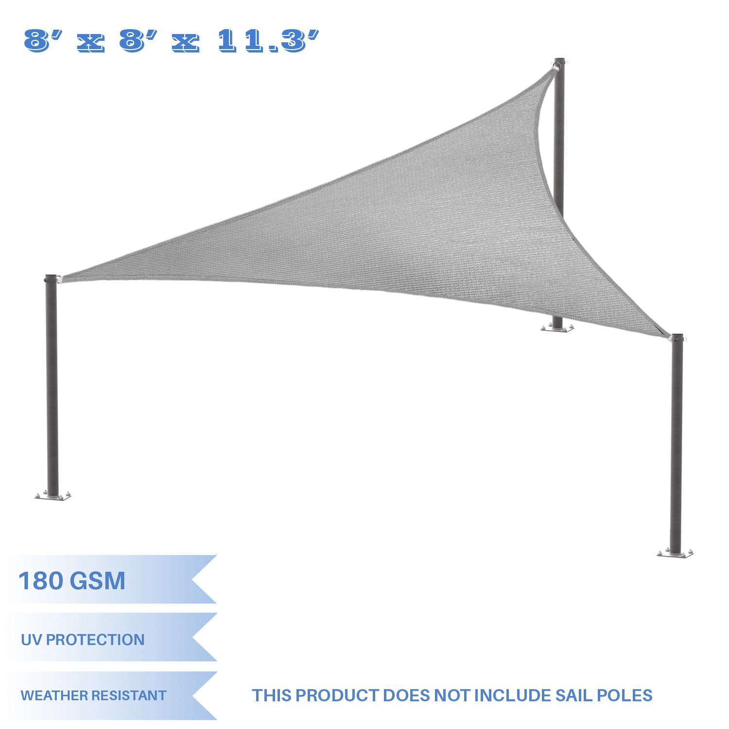 E&K Sunrise 8' x 8' x 11' Sun Shade Sail Right Triangle Canopy Shade Cover UV Block for Patio Backyard Garden Outdoor (Light Gray)