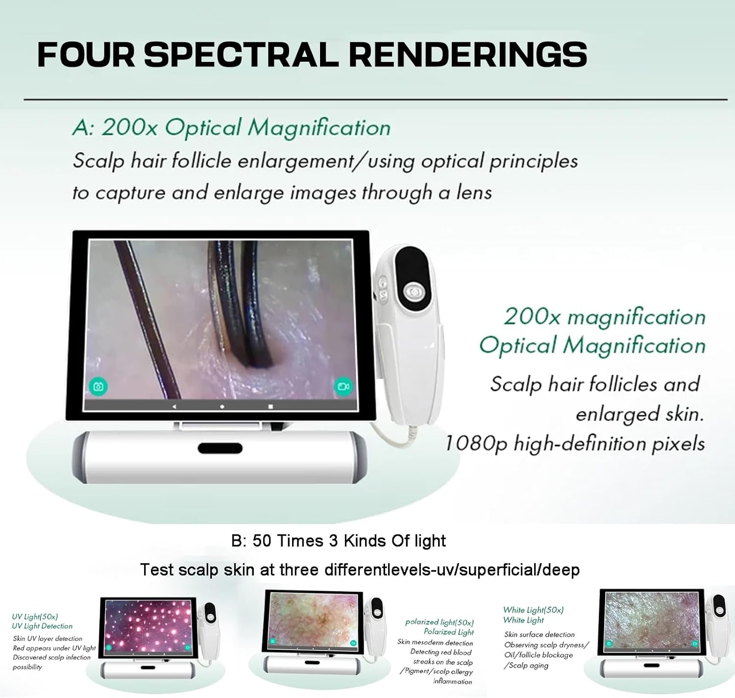 Skin Diagnosis Hair Analyzer Machine, 50X/200X Skin Hair Scalp Detector Analyzer Scalp Hair Follicle Skin Analysis Machine with 11 Inch LCD Screen