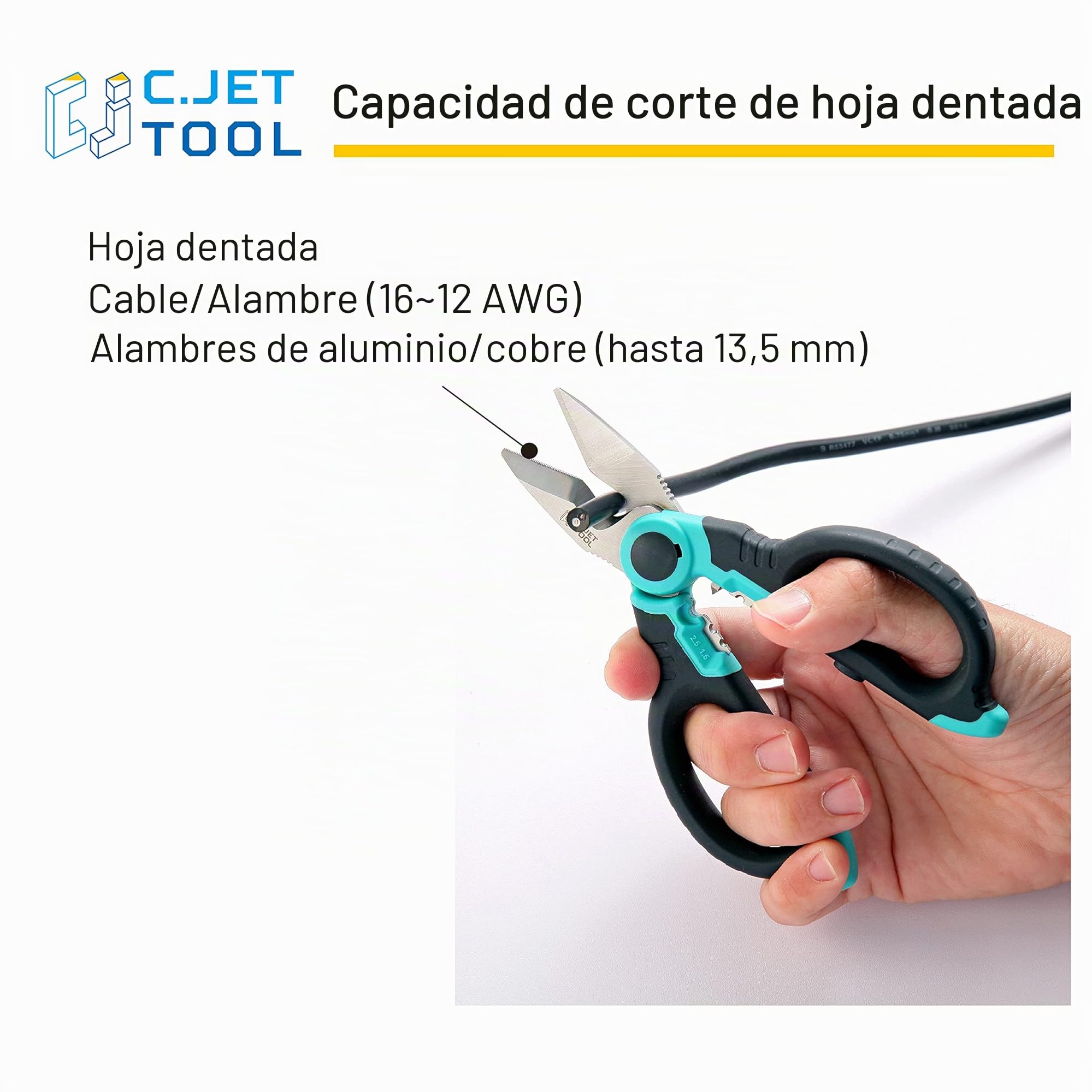 C.JET TOOL Tijeras Electricista Profesional de 160 mm, Acero Inoxidable para Cable Suave de Cobre de Aluminio (Turquesa)