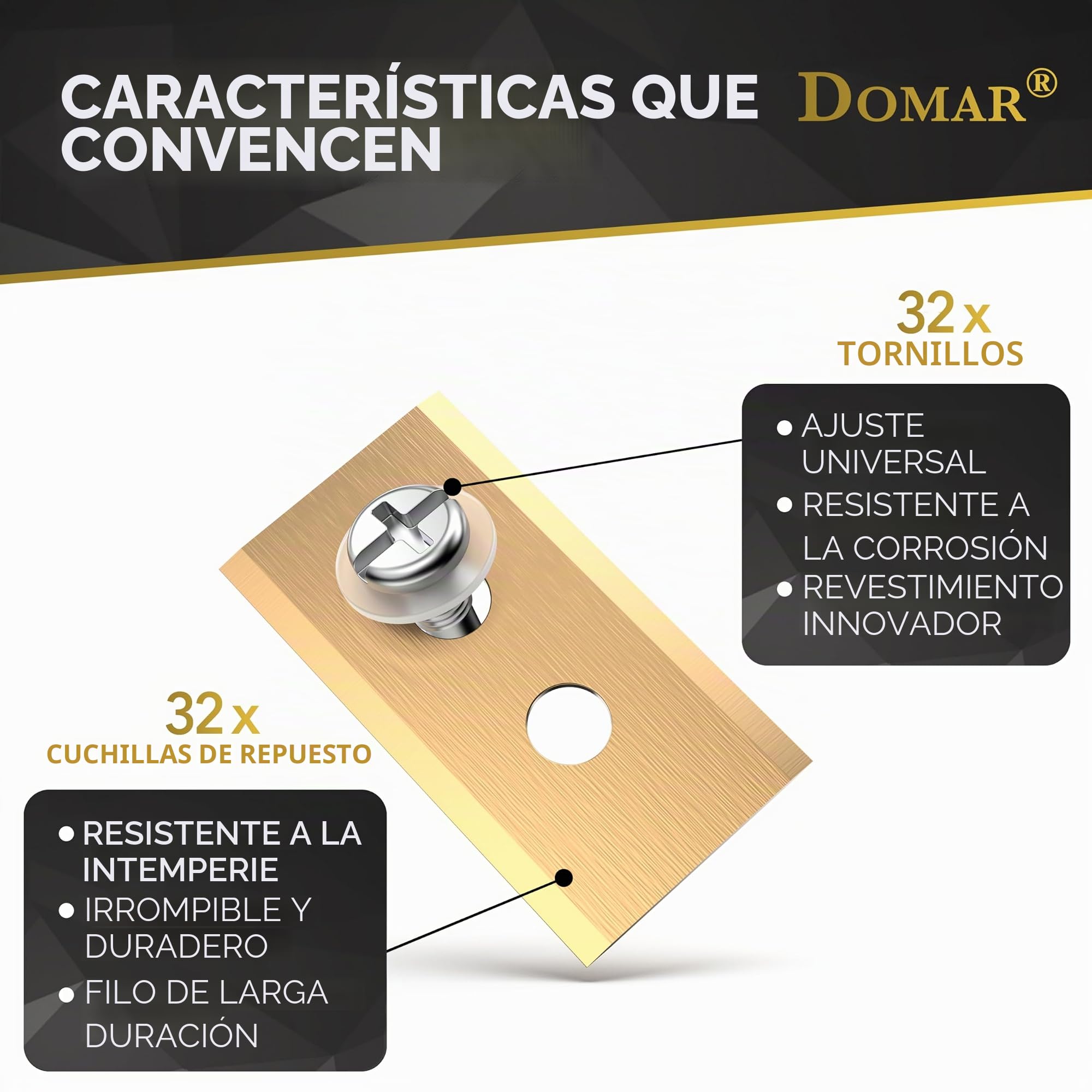 Domar – Cuchillas de cortacésped-robots de larga duración, tornillos incluidos I Cuchillas mejoradas compatibles con los robot cortacésped mamotion I 32 cuchillas de repuesto
