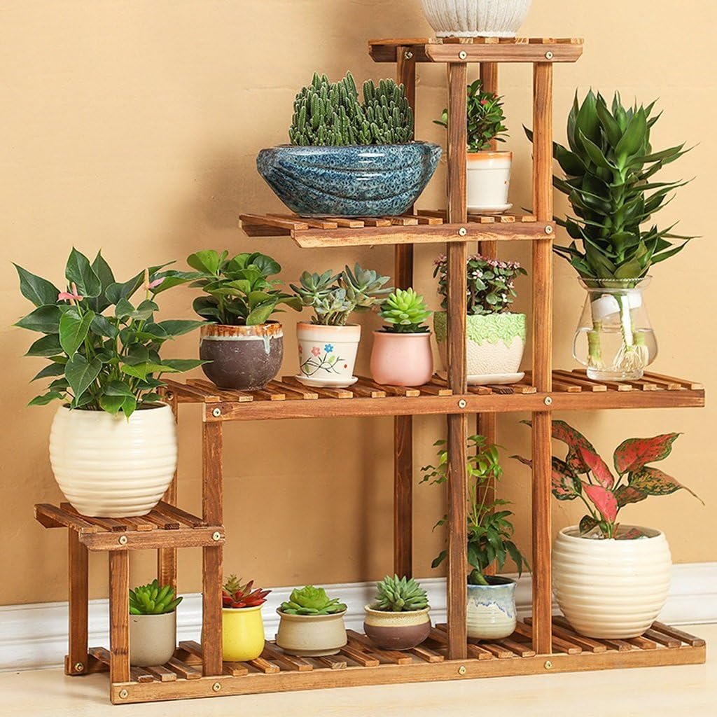 wysm Real Wood Flower Shelf Floor Multi - Storey High And Low Bonsai Balcony Living Room Indoor And Outdoor Flower Pot Rack (Color : Reinforcement section)