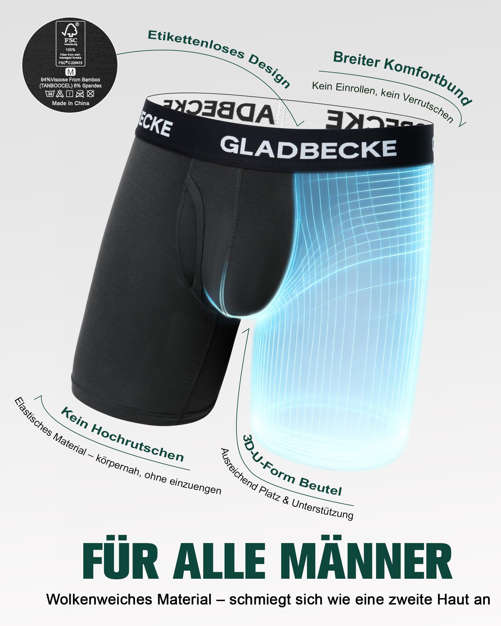 Bambus Boxershorts Herren 4er Pack mit Eingriff, Retroshorts mit langem Bein, Atmungsaktiv & Hautfreundlich Unterhosen Männer, Elastischer Komfortbund ohne Einschneiden, Etikettfrei, S–3XL