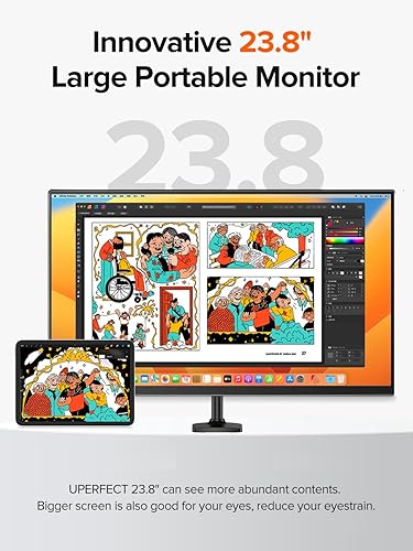 Miniatura 7 de UPERFECT QLED Monitor portátil de 24 pulgadas 120Hz 1080P 125% sRGB 400Nits con soporte y VESA, monitor de viaje HDMI USB-C FHD para