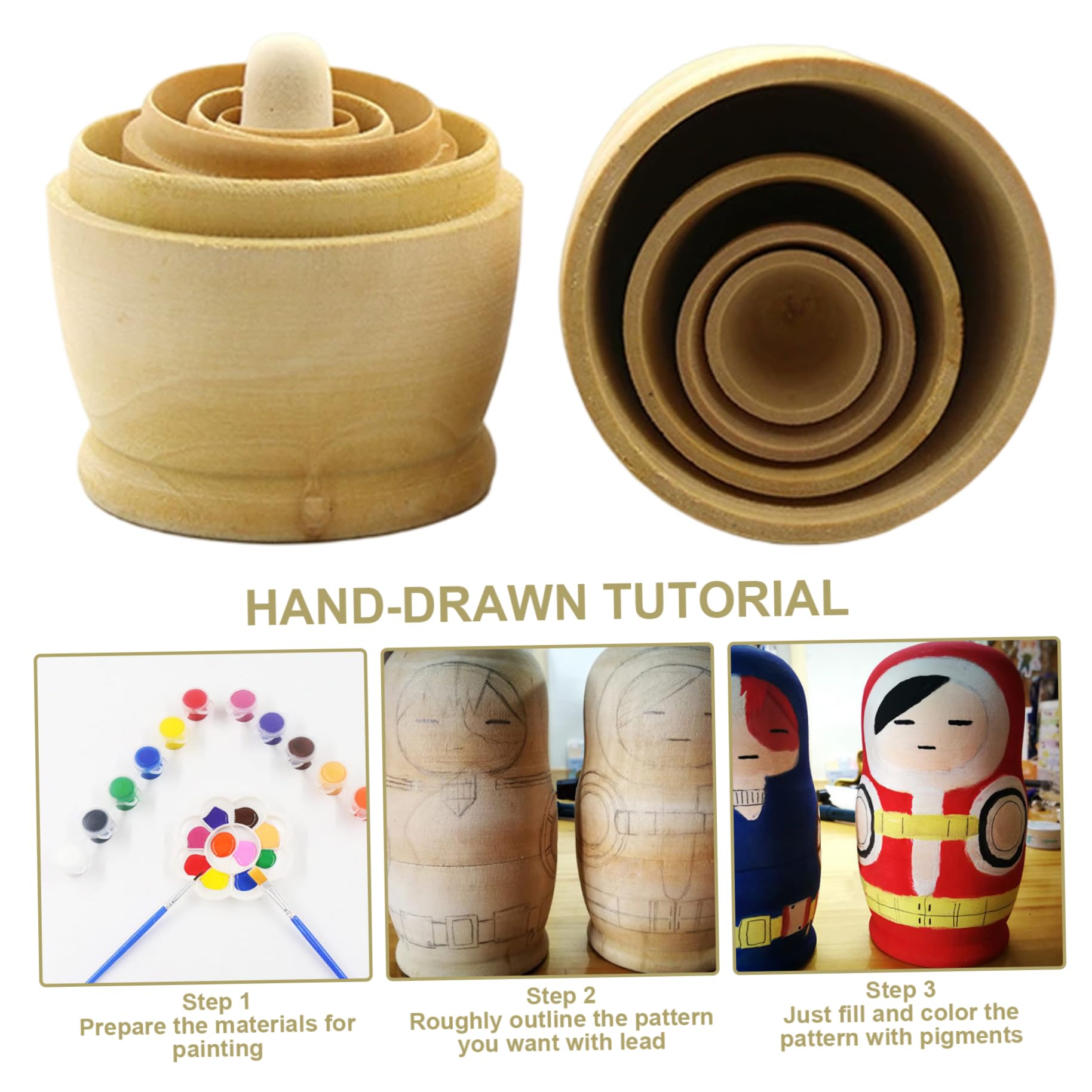 Jouets Poupée Russe Emboîtable Matriochka Vierge en Bois Non Peinte Bricolage Artisanat 5/ensemble