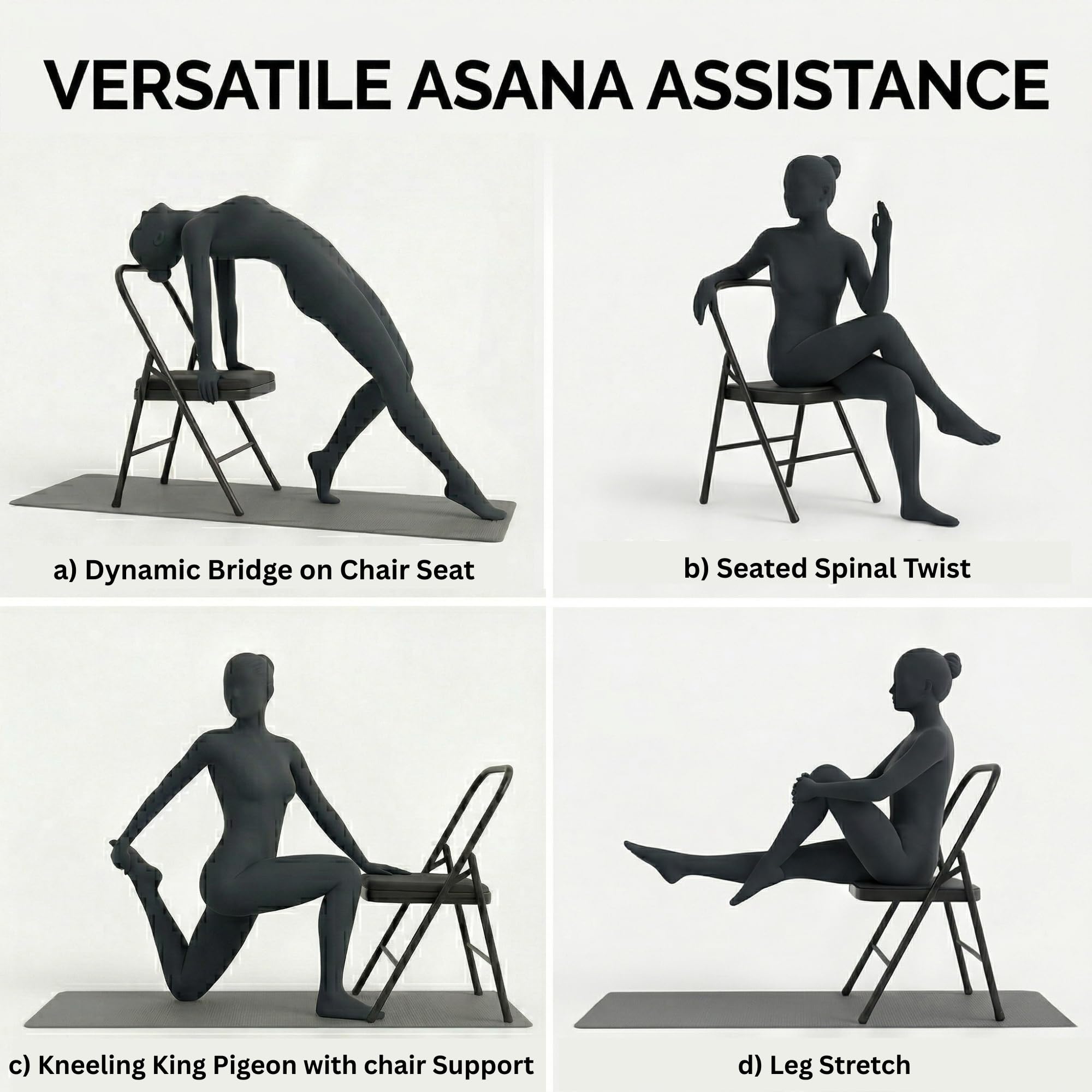 Sedia da Yoga Iyengar in Metallo Senza Schienale - Piccola, Nera, Standard - Pune