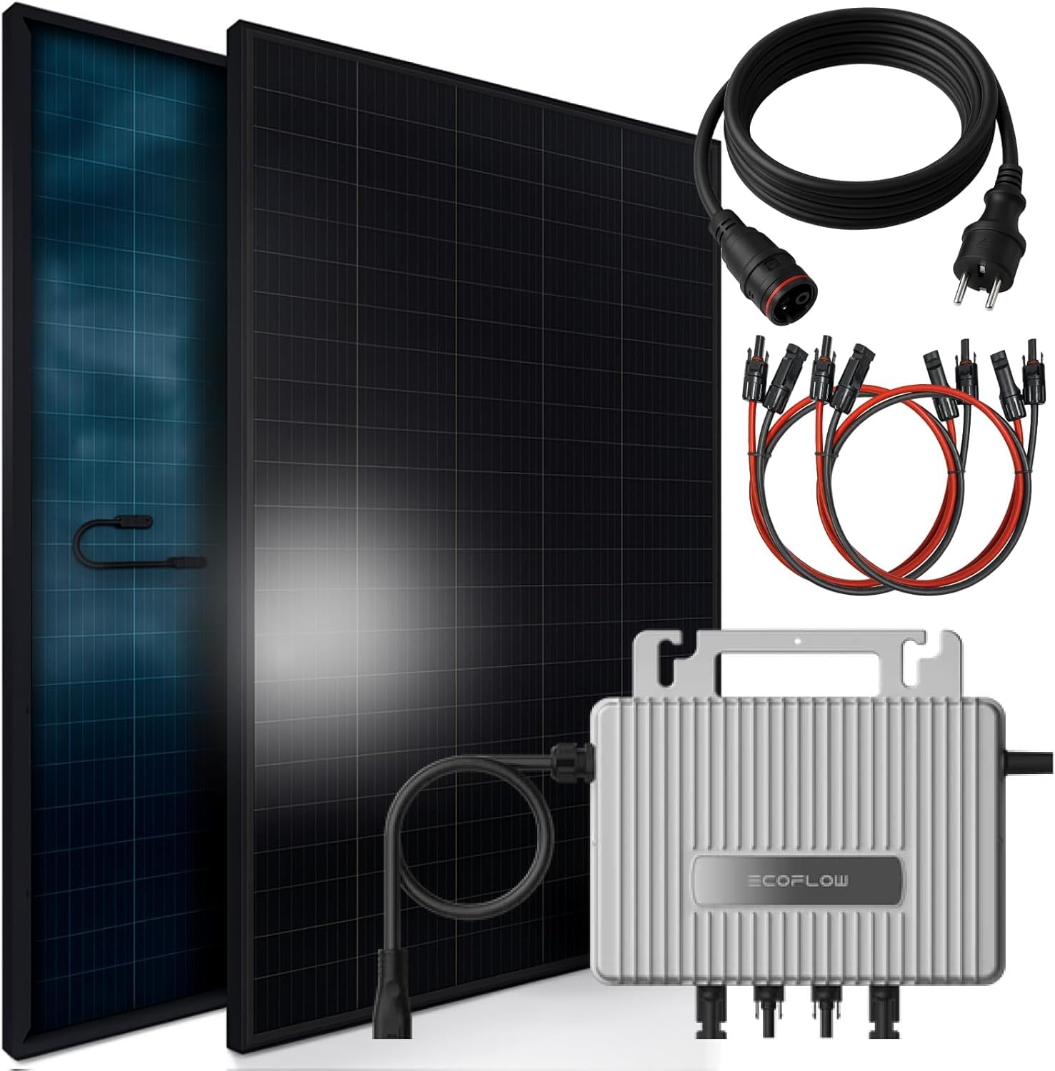 Balkonkraftwerk 920W BIFAZIAL FULLBLACK ECOFLOW 800W Inverter Photovoltaik Solaranlage Steckerfertig WIFI Smarte Mini-PV Anlage, Photovoltaikanlage Solarpanel Solarmodul