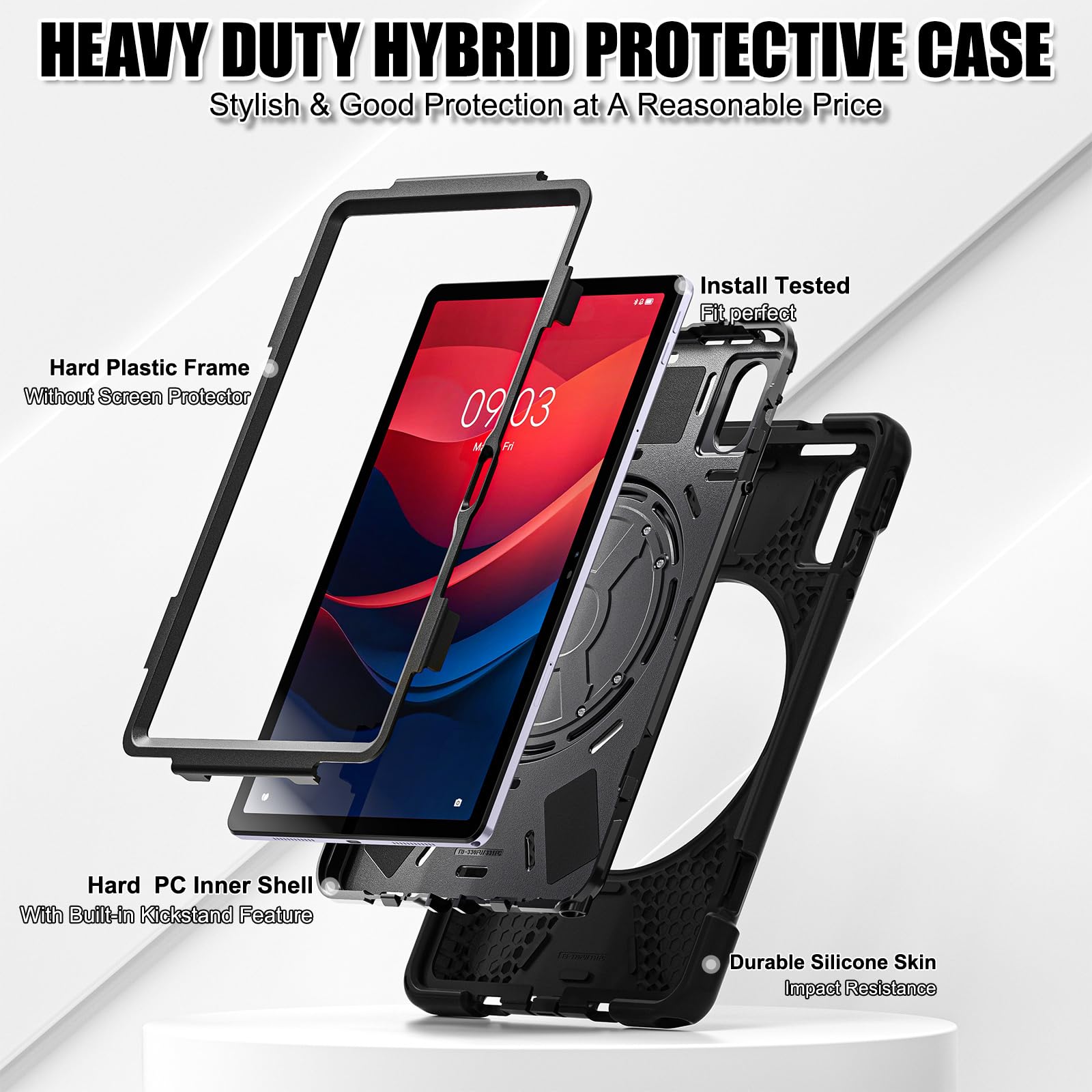 Etui do Lenovo idea Tab 11 2025/Tab K11 Gen 2 27.9 cm, odporna na upadek osłona pasuje do VESA 75 x 75 mm, podpórka obrotowa 360, pasek i ochraniacz ekranu