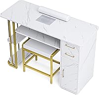 Vista 1 de Mesa de manicura para uñas para tecnología de uñas, mesa profesional de uñas con taburete, colector de polvo, bolsa de polvo y cojín de muñeca, mesa