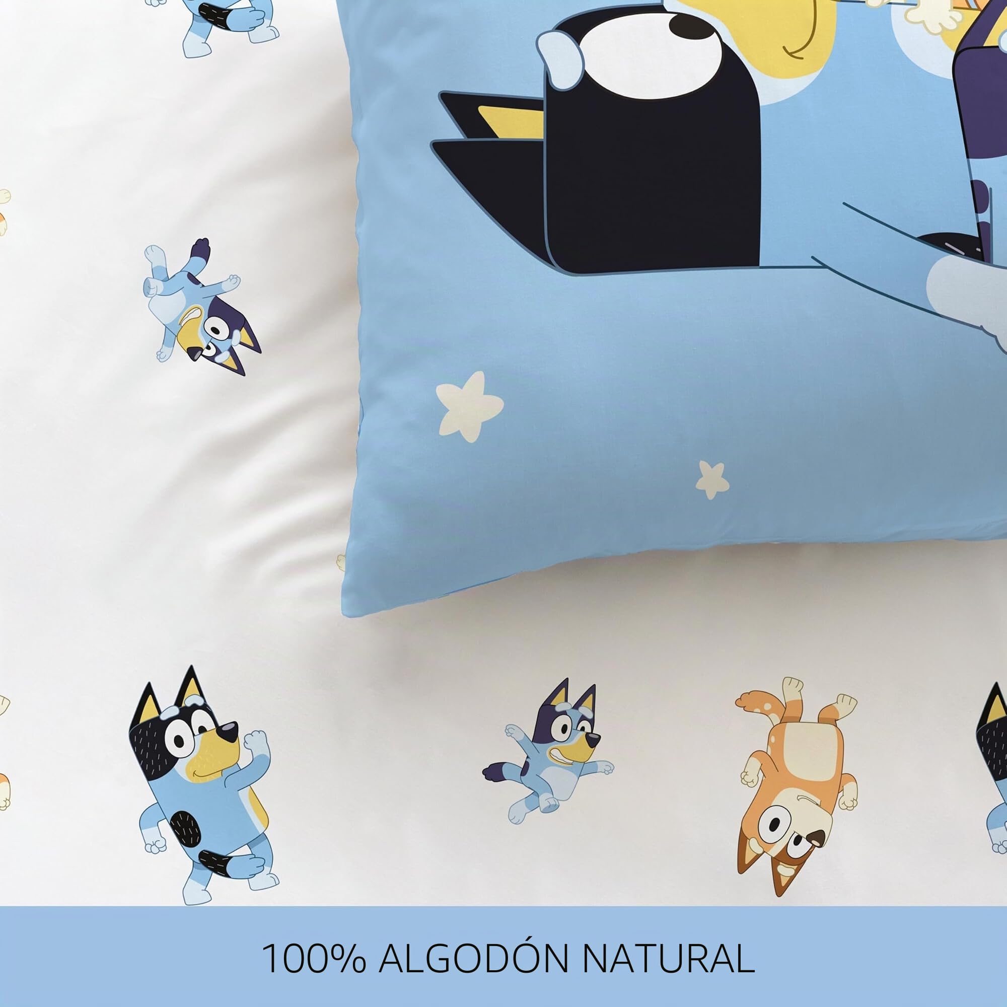 MTOnlinehandel Bluey Ropa de cama de algodón de 135 x 200 cm, para niñas y niños, diseño reversible, 1 funda de almohada de 80 x 80 cm + funda nórdica de 135 x 200, Öko Tex