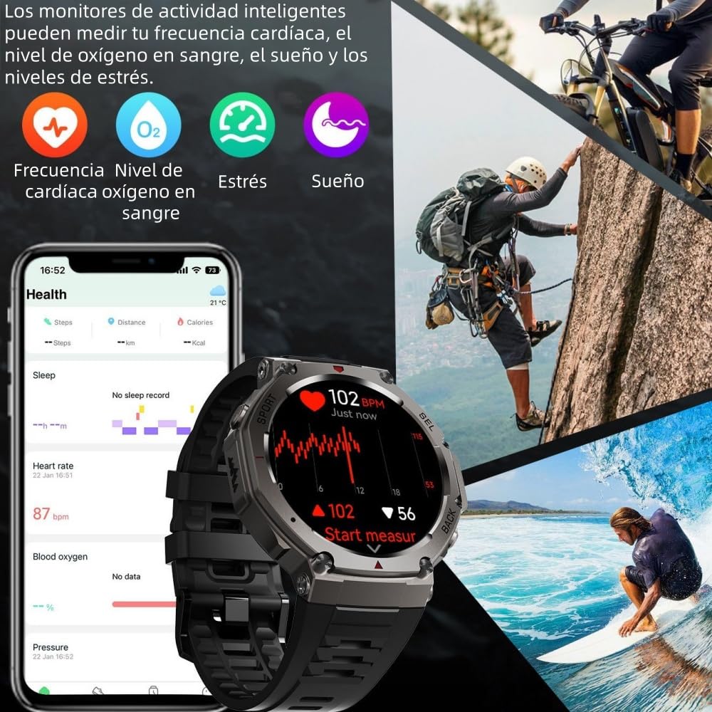 MEIION sekoda GPS smartwatch para Hombre y Mujer con Llamadas Bluetooth, 1,43" Pantalla, Pulsómetro, Monitor de Sueño, Podómetro, 170+ Modos Deportivos y Correa de Silicona Suave