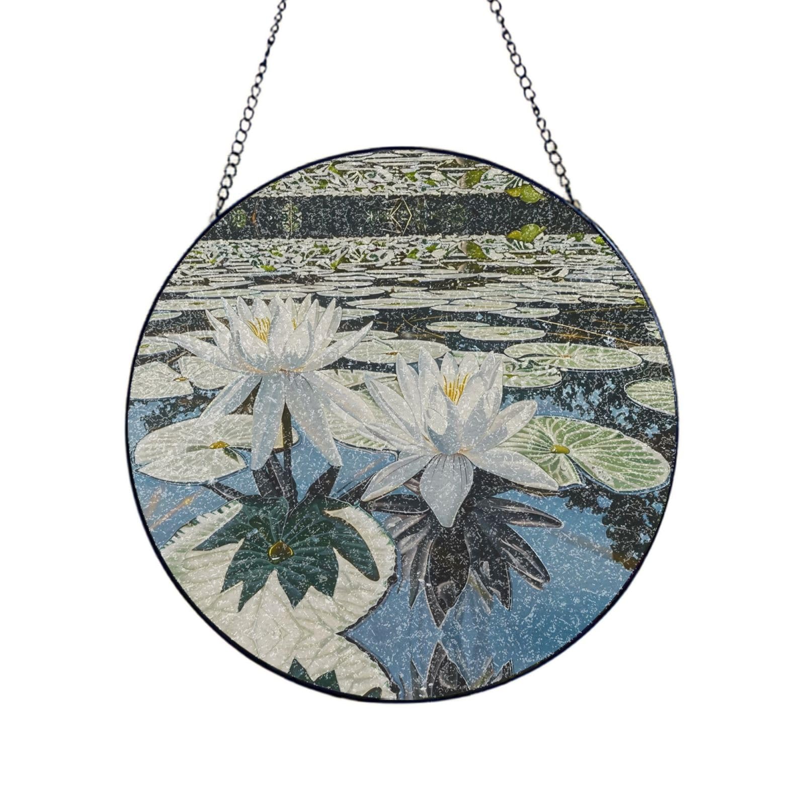 Poezjzw Stained Glass Window Hanging - Summer Lotus Pond Sun Catcher For Door Garden Home Decor Christmas Mother'S Day Birthday Gifts 4in（10cm）