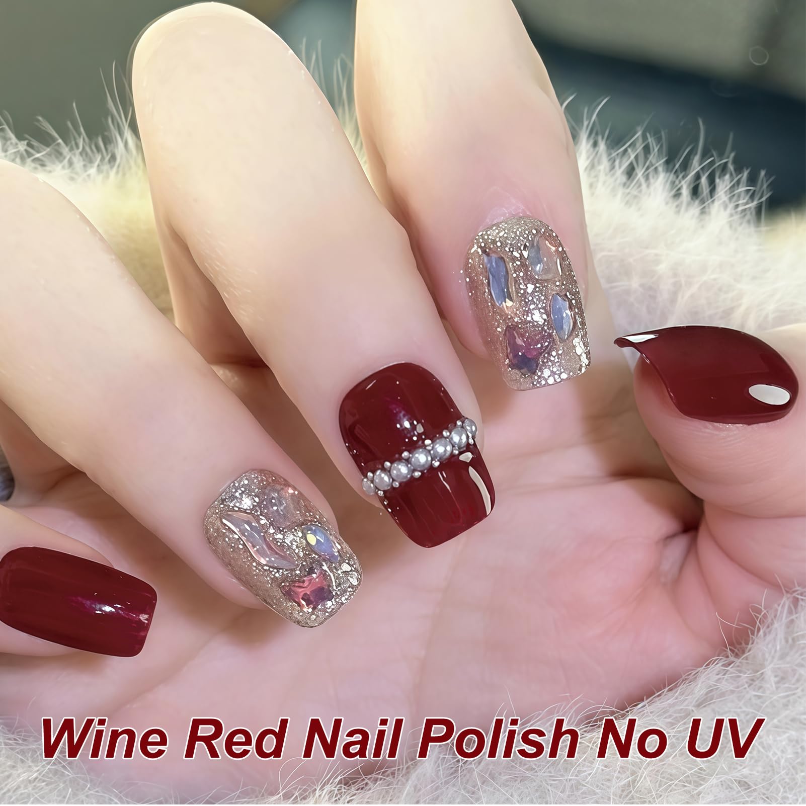 Chunky Star Jelly Glitter Nail Polish – Water-Based Peel Off, Quick Dry, 10ML, Non-Toxic, Pink Jelly Base with Gold Star & Moon Glitter for Women & Girls: Burgundy