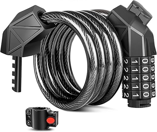Cable de bloqueo de bicicleta, cadena de bloqueo antirrobo, cerradura de combinación de bicicleta de 5 dígitos de seguridad reiniciable, cable de