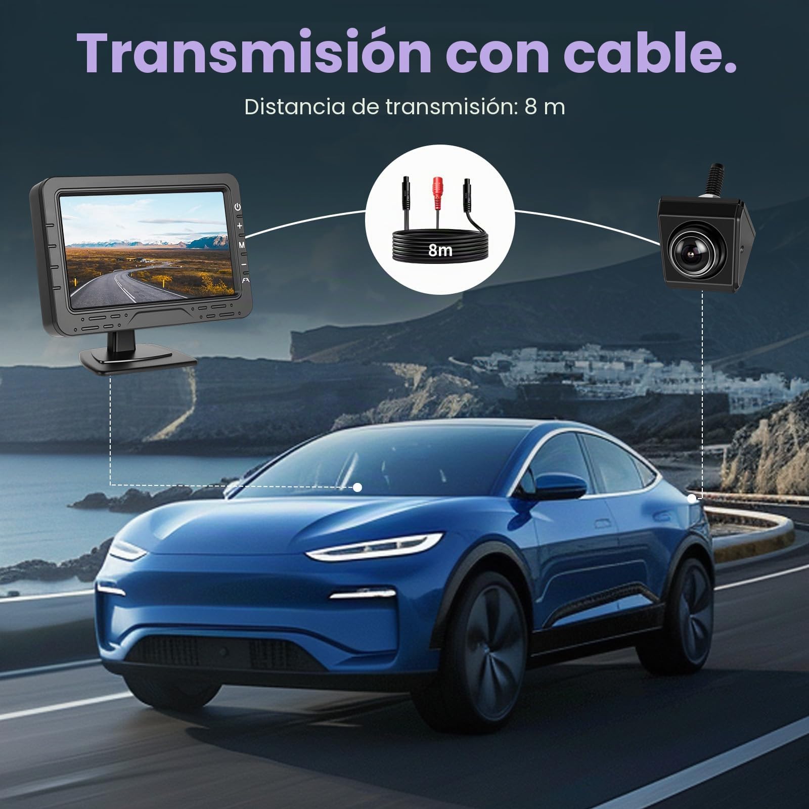 Inefala Cámara de Marcha Atrás y Kit de Monitorización con Pantalla 4,3'' Cámara de Visión Trasera IP68 Resistente al Agua visión Nocturna Sistema de Asistencia de Estacionamiento para Coche 12-24V