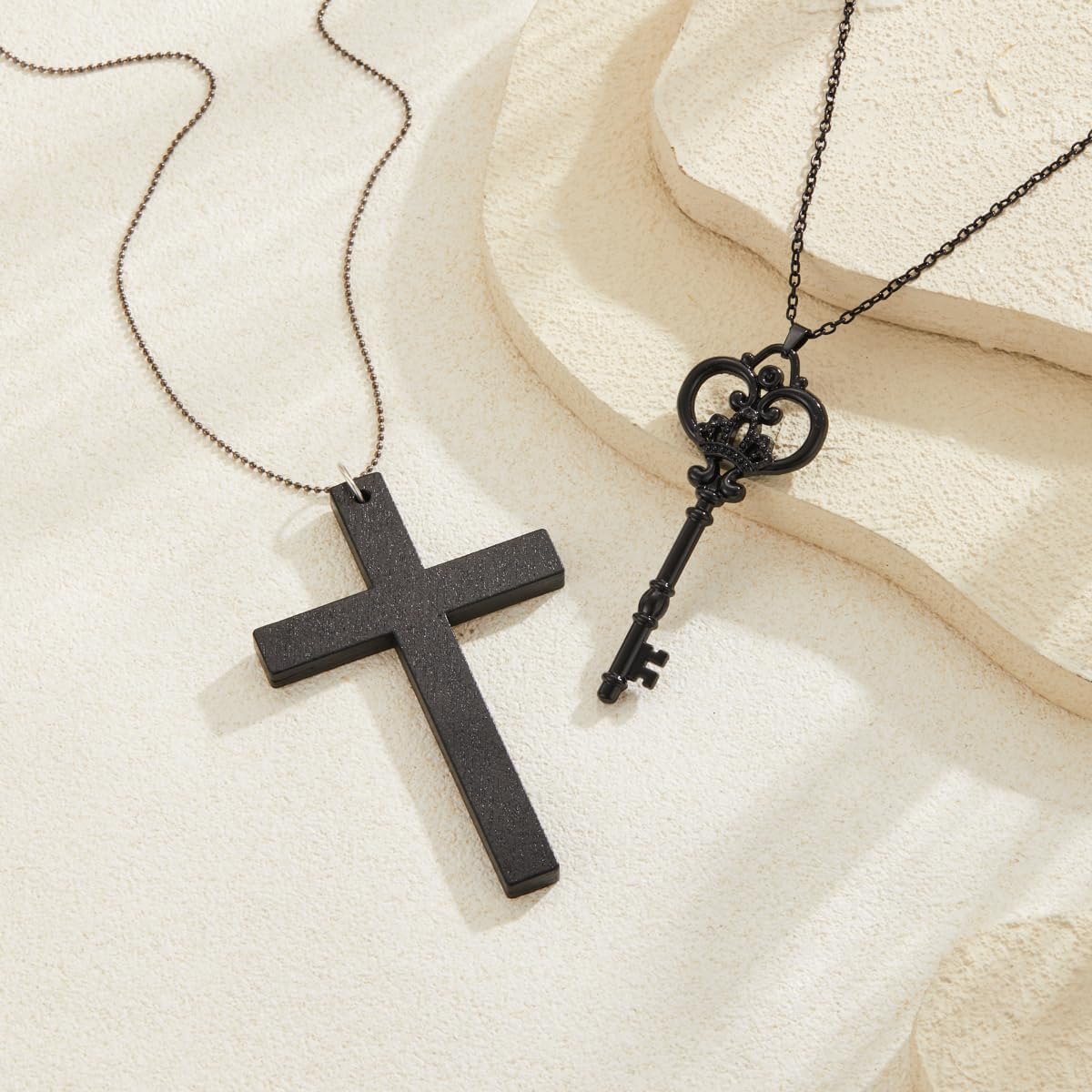 Chunky Cross Necklace for Women Gothic Key Pendent Neckalce Punk Goth Bead Cross Choker for Women men Halloween - Image 2