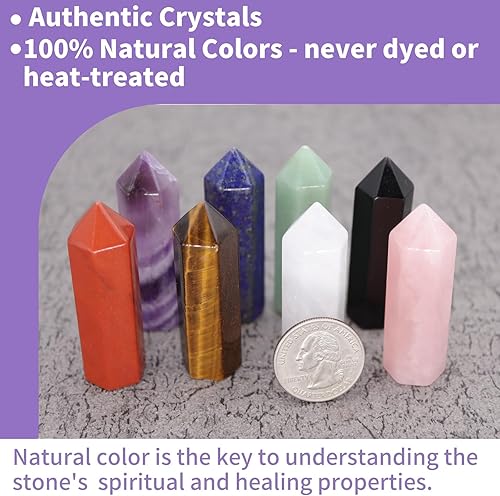 Miniatura 3 de NatureWonders - 8 varitas de cristal de un solo punto de 2.1 pulgadas (cuaderno, bolsa, caja de regalo) piedra de chakra, cristal curativo, potente