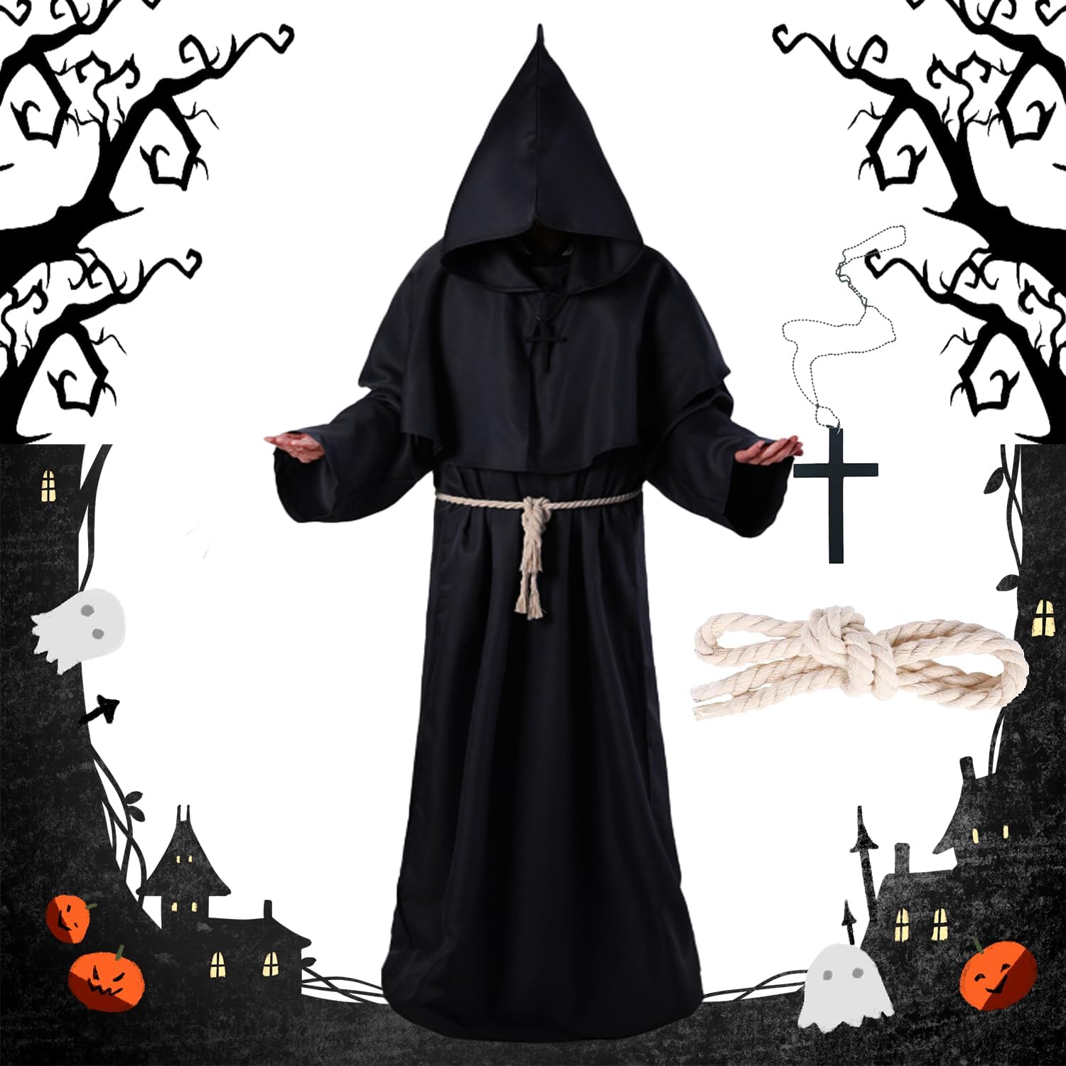 LXWINNER Disfraz de Monje Halloween,túnica sacerdote de halloween,Túnica Medieval Renacentista,túnica sacerdote de halloween,Halloween Túnica de Monje,Perfecto para Halloween Cosplay, arnaval